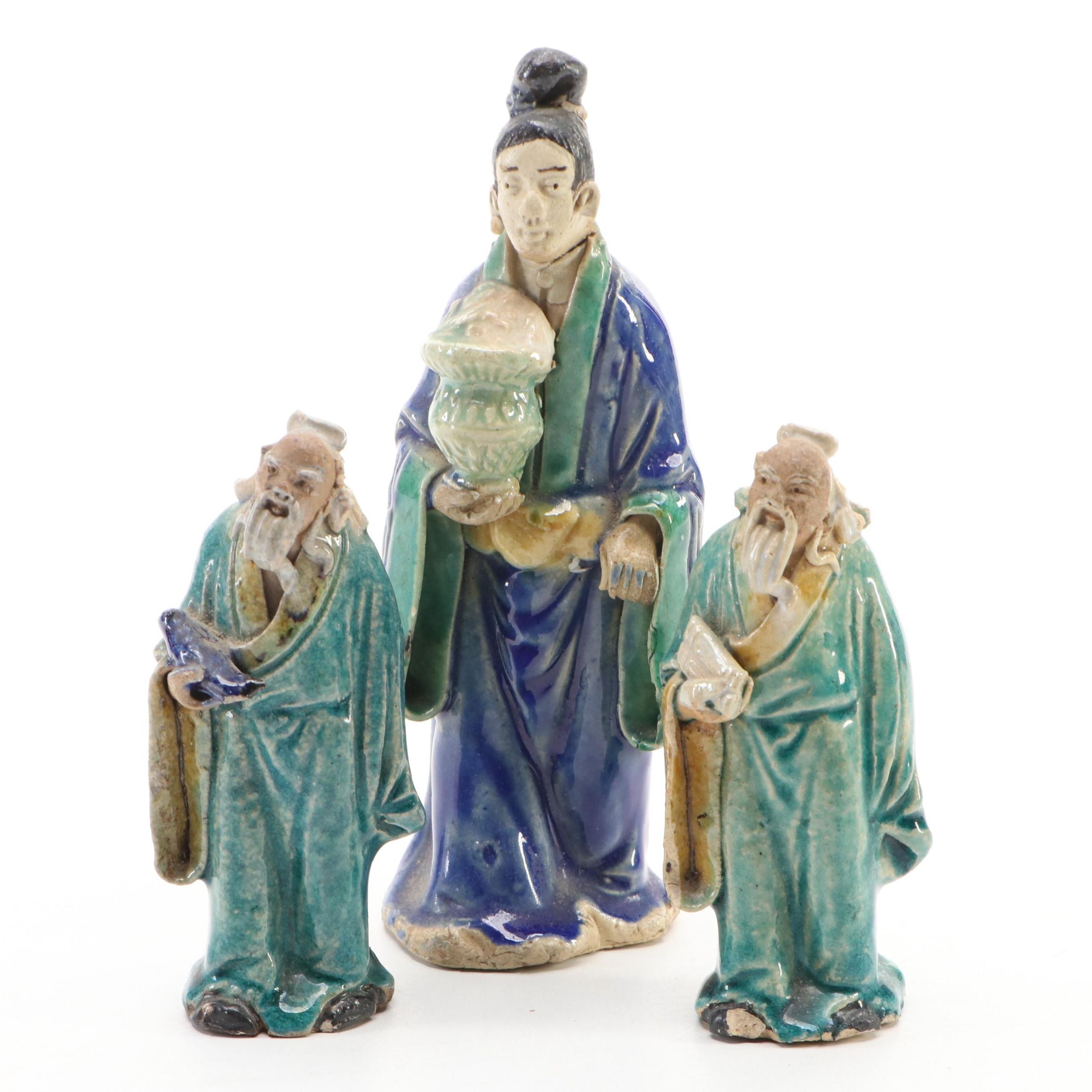 Chinese Shiwan-Ware Hand-Painted Figurines