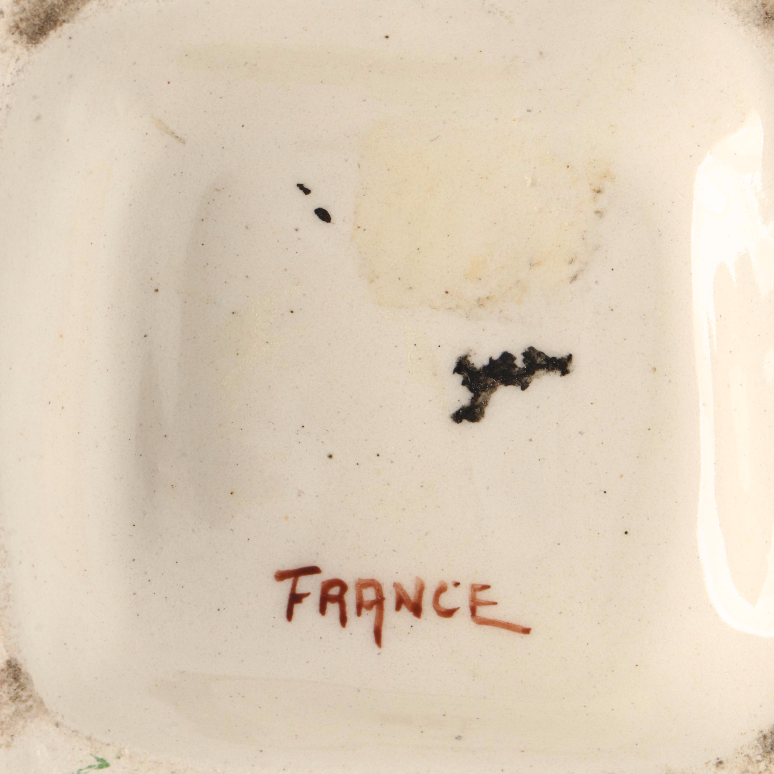 French Souvenir Faience Peasants Carrying Baskets with Other Majolica Figurine