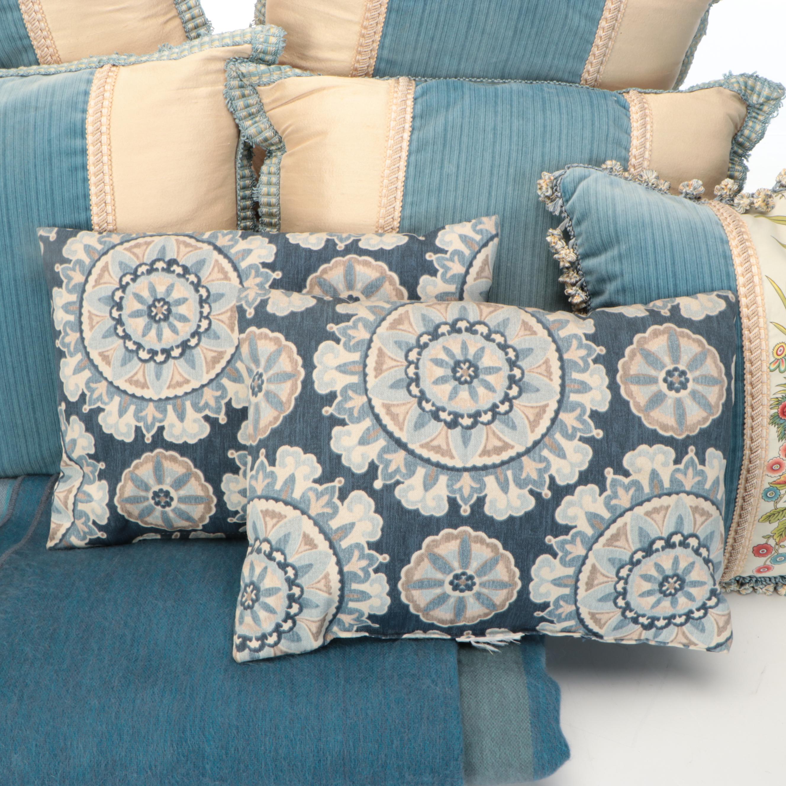 Blue Accent Pillow Collection with Ecuadorian Alpaca Blend Blanket
