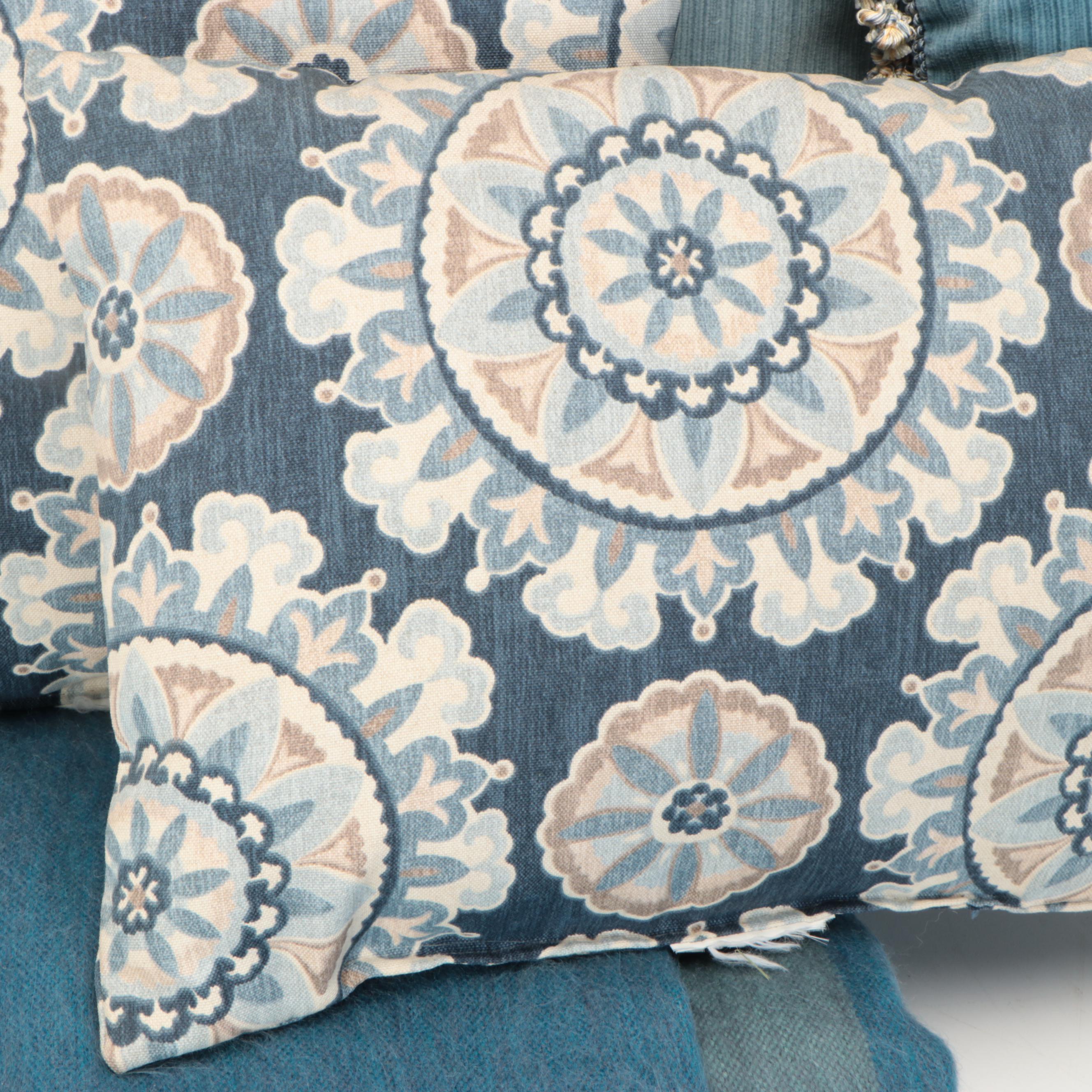 Blue Accent Pillow Collection with Ecuadorian Alpaca Blend Blanket