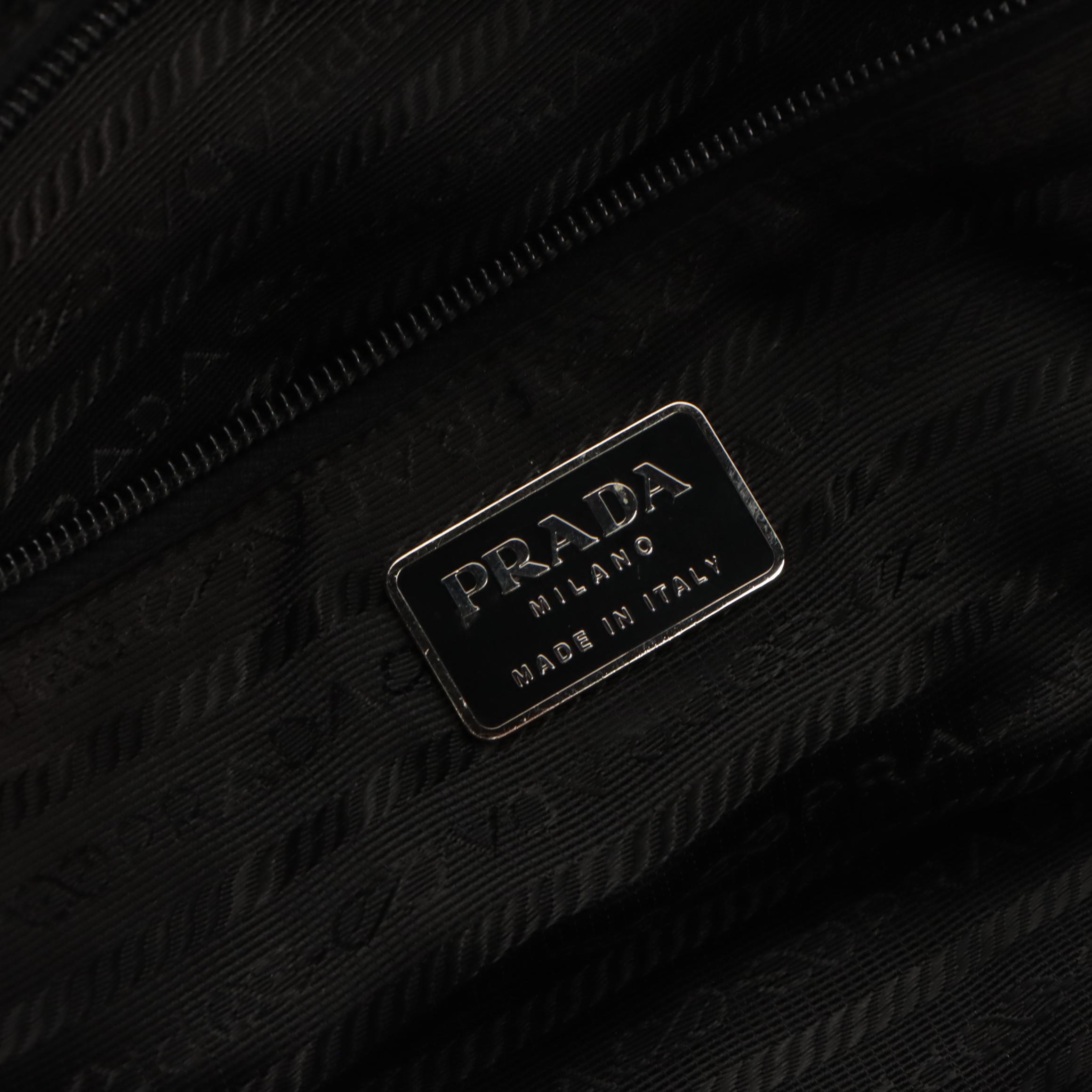 Prada Bowler Shoulder Bag in Black Tessuto Nylon and Black Leather Trim