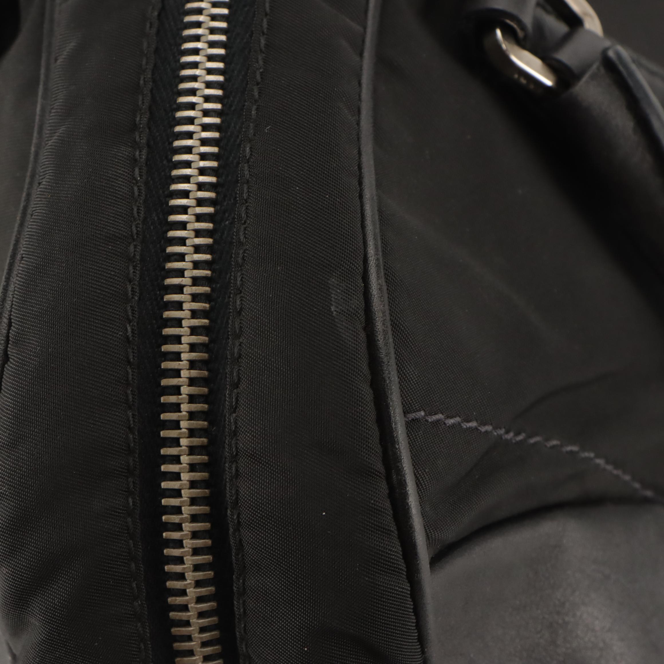 Prada Bowler Shoulder Bag in Black Tessuto Nylon and Black Leather Trim