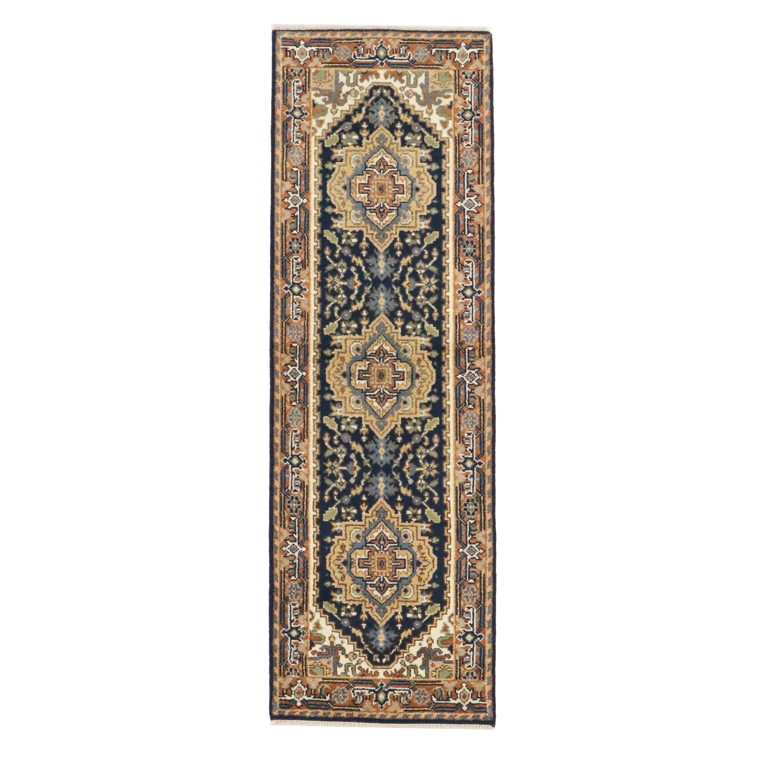 2'7 x 8'1 Hand-Knotted Indo-Persian Heriz Serapi Carpet Runner