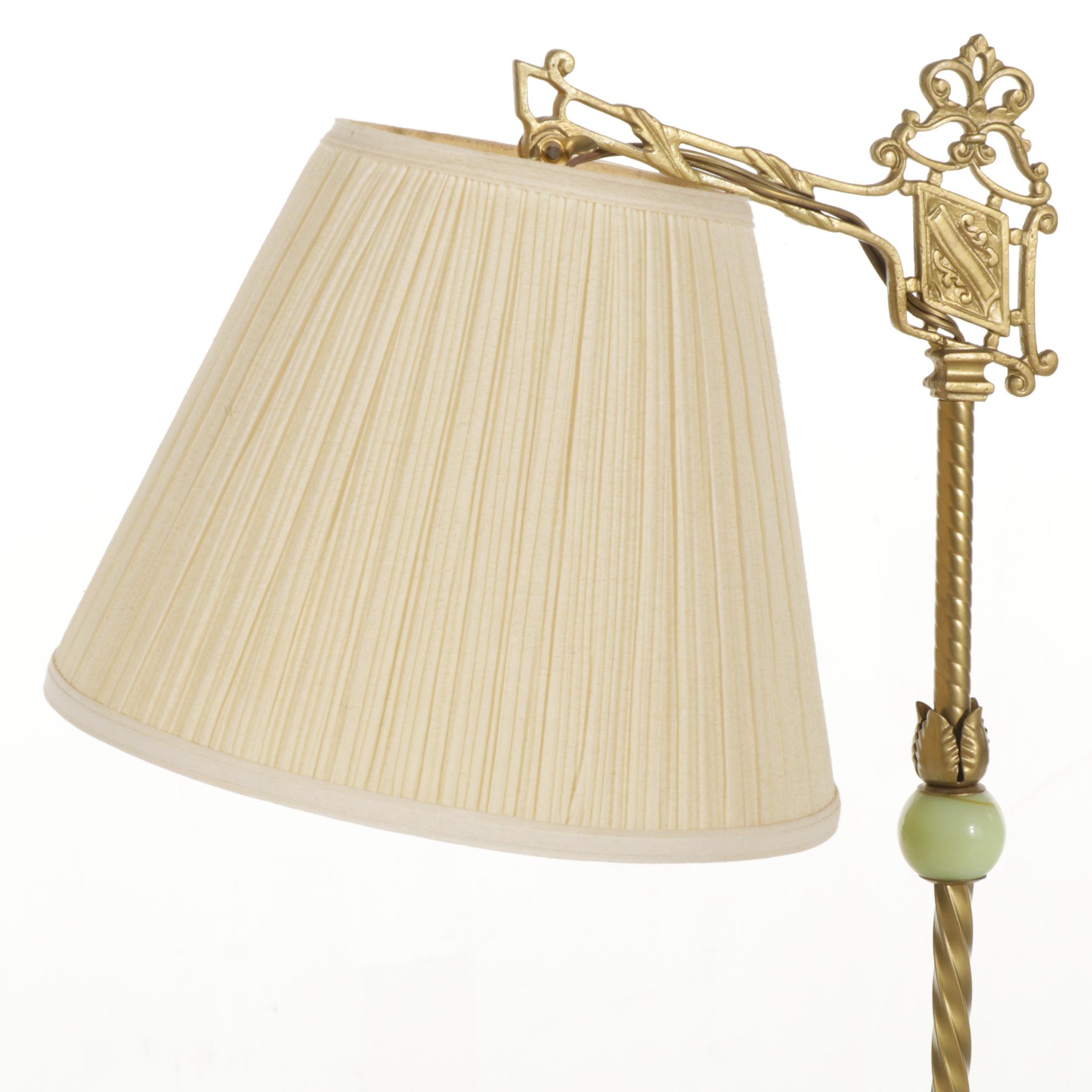 Victorian Bridge Arm and Uranium Glass Floor Lamp, Early 20th C