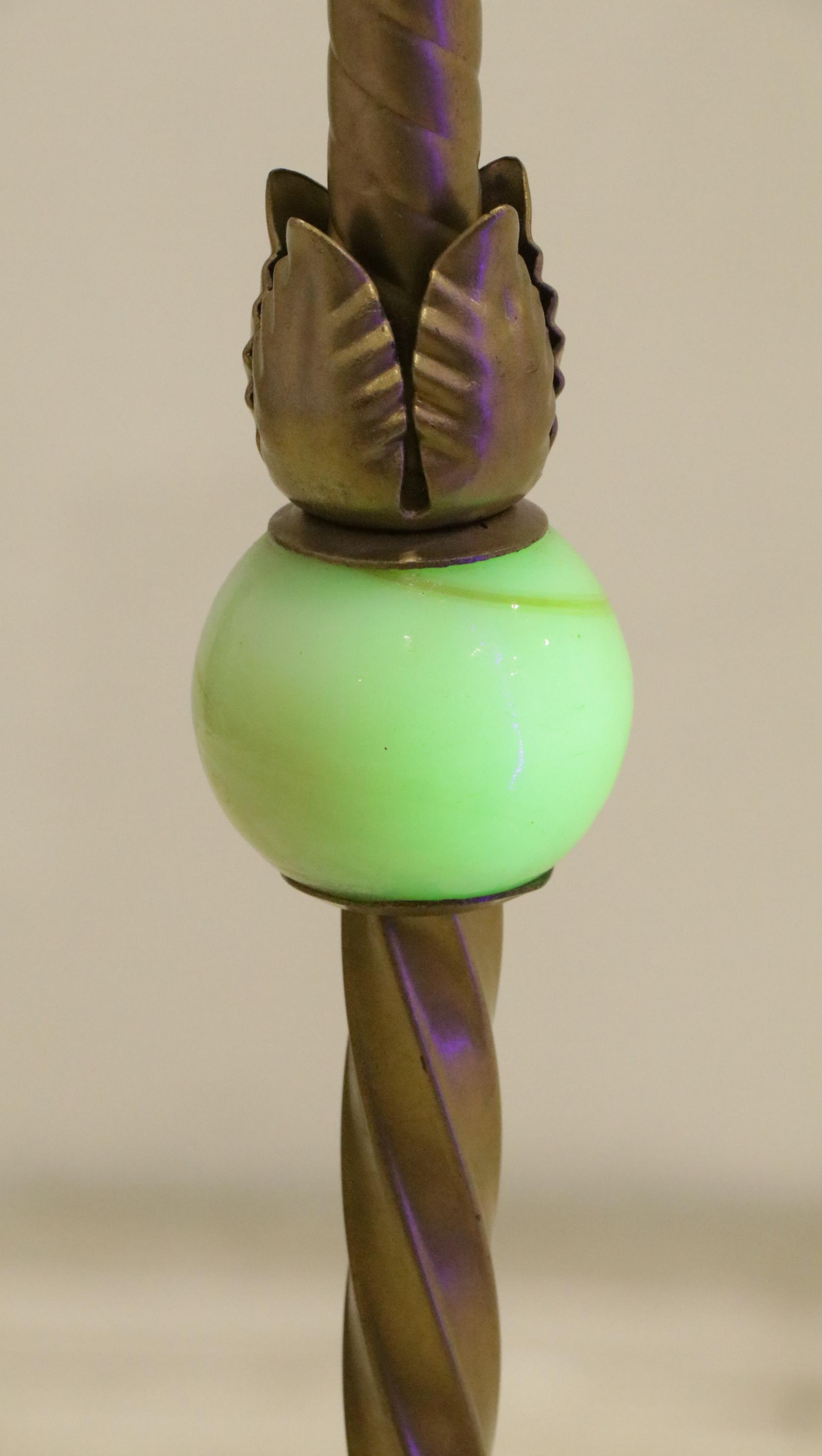 Victorian Bridge Arm and Uranium Glass Floor Lamp, Early 20th C