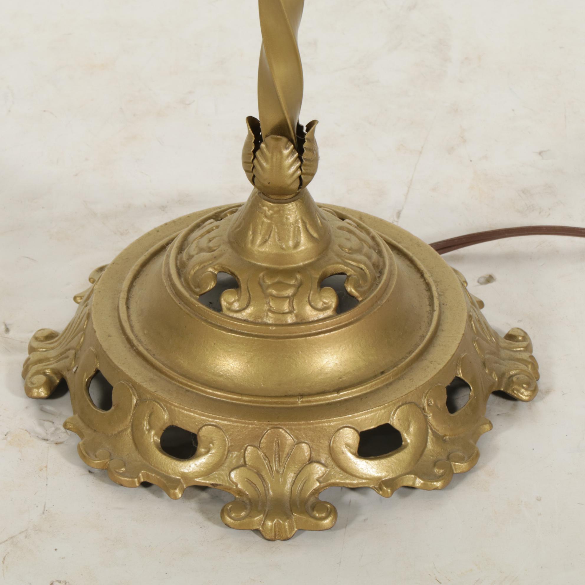 Victorian Bridge Arm and Uranium Glass Floor Lamp, Early 20th C