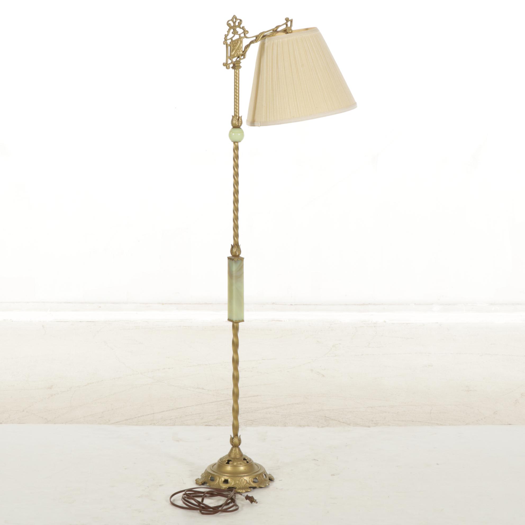 Victorian Bridge Arm and Uranium Glass Floor Lamp, Early 20th C