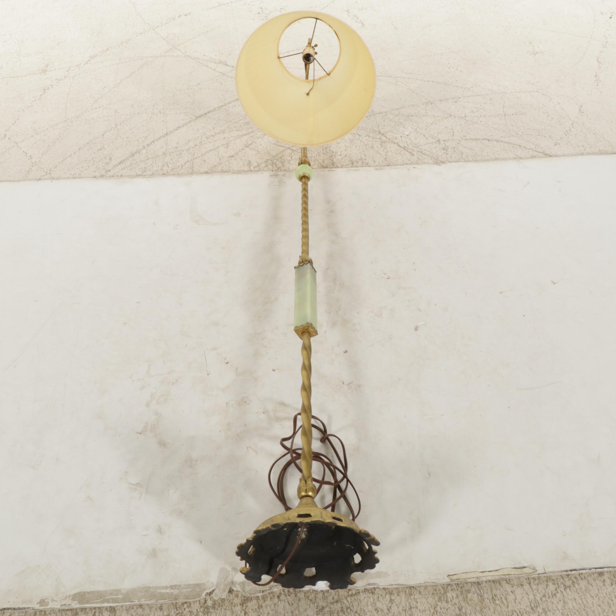 Victorian Bridge Arm and Uranium Glass Floor Lamp, Early 20th C