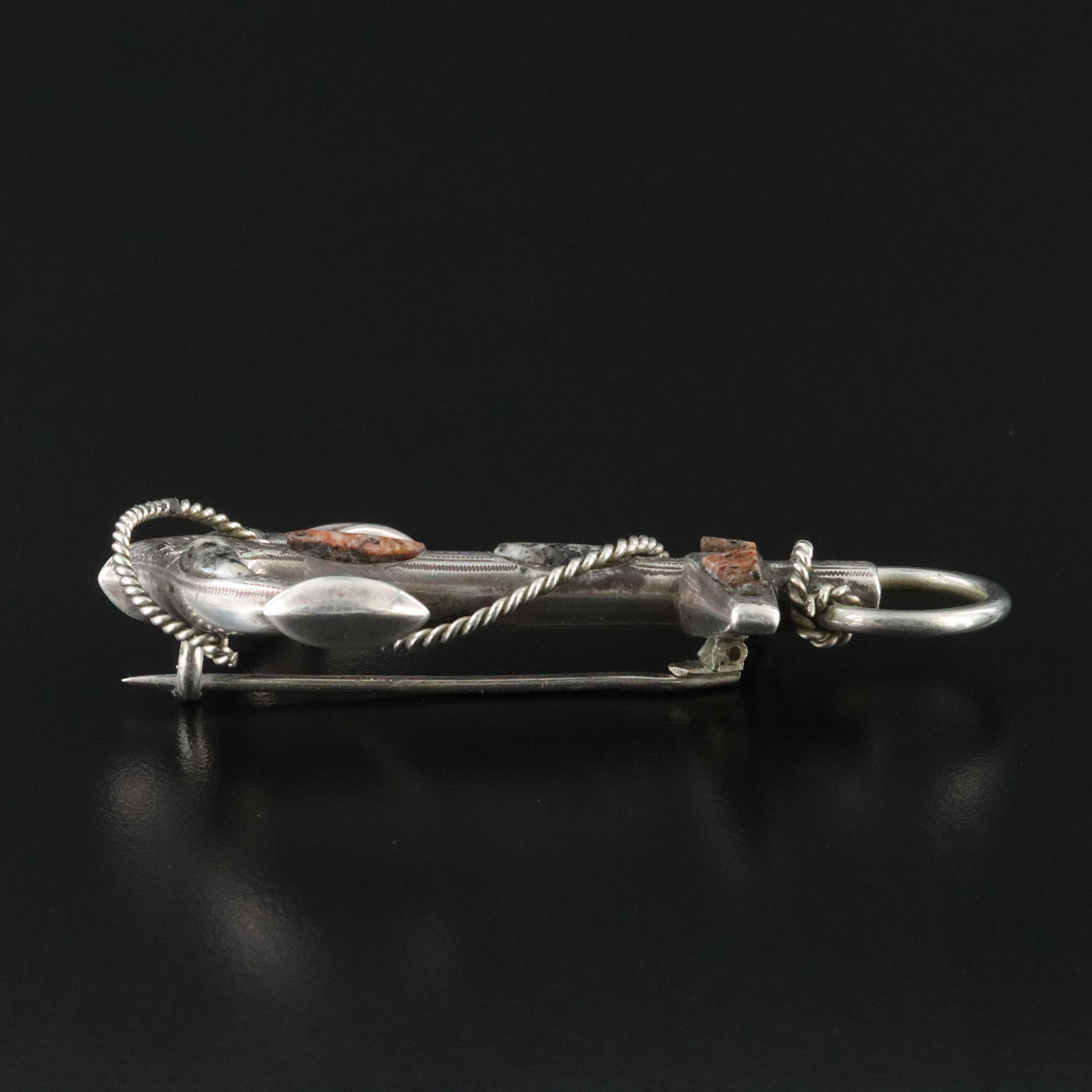 Victorian 900 Silver Jasper Anchor Brooch