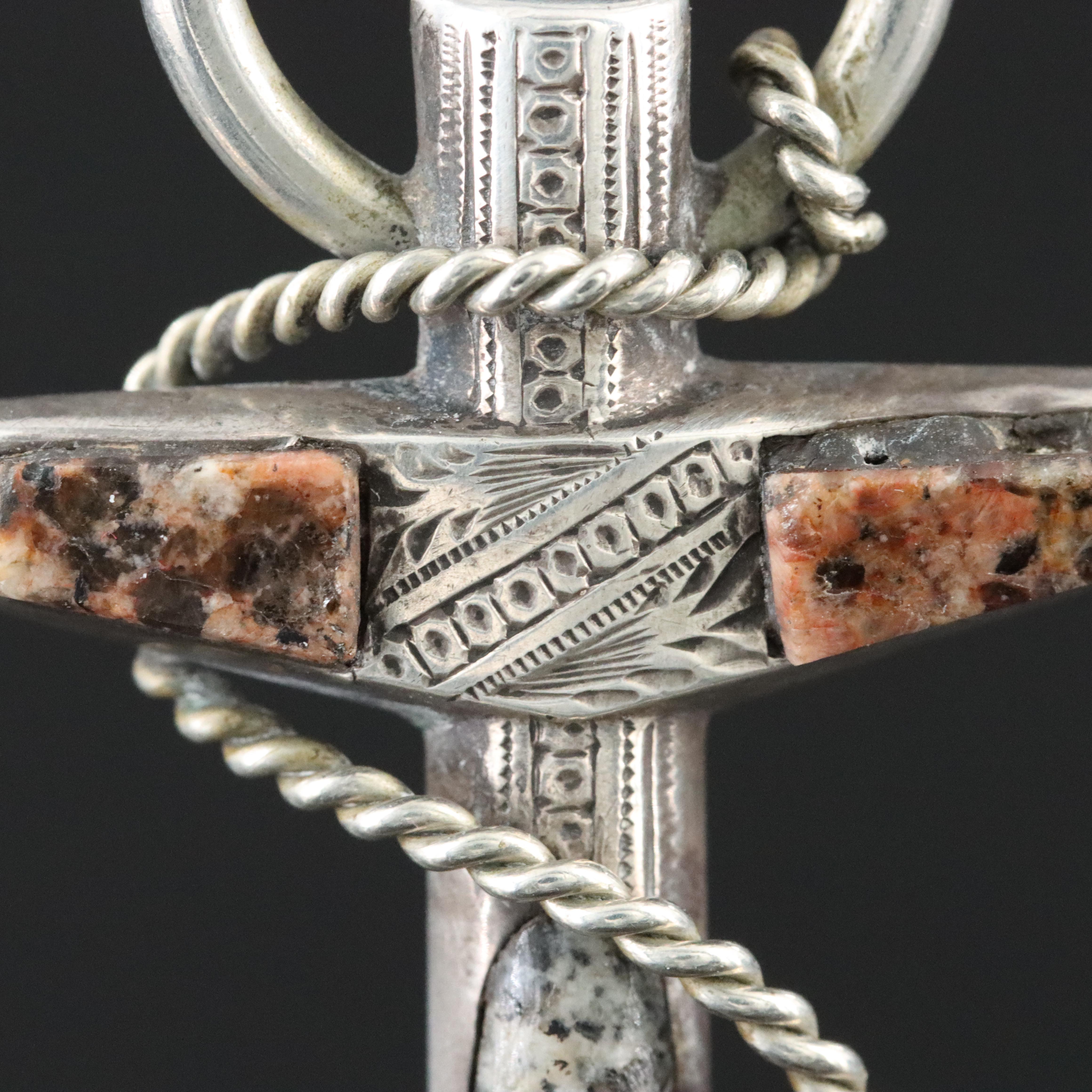 Victorian 900 Silver Jasper Anchor Brooch