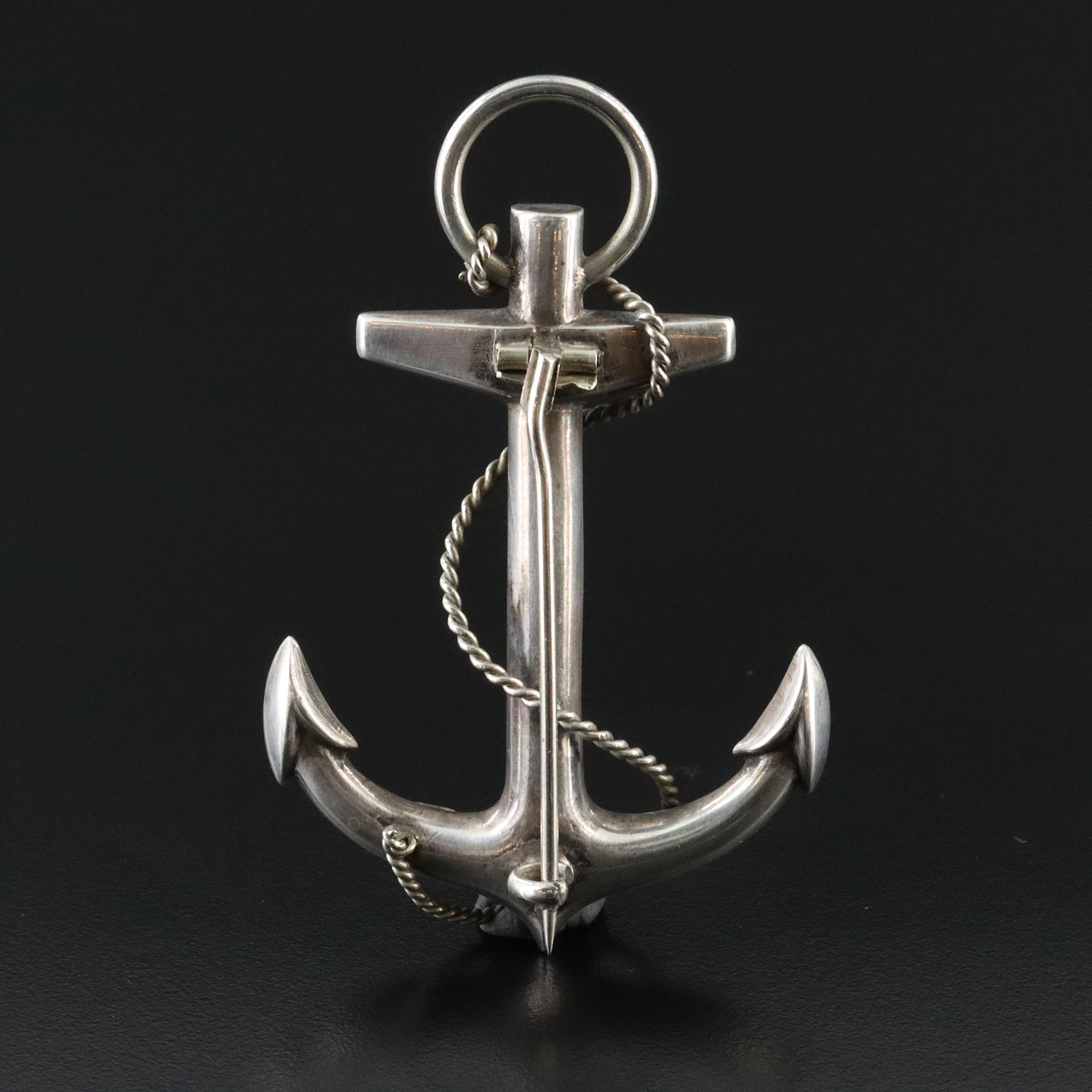 Victorian 900 Silver Jasper Anchor Brooch