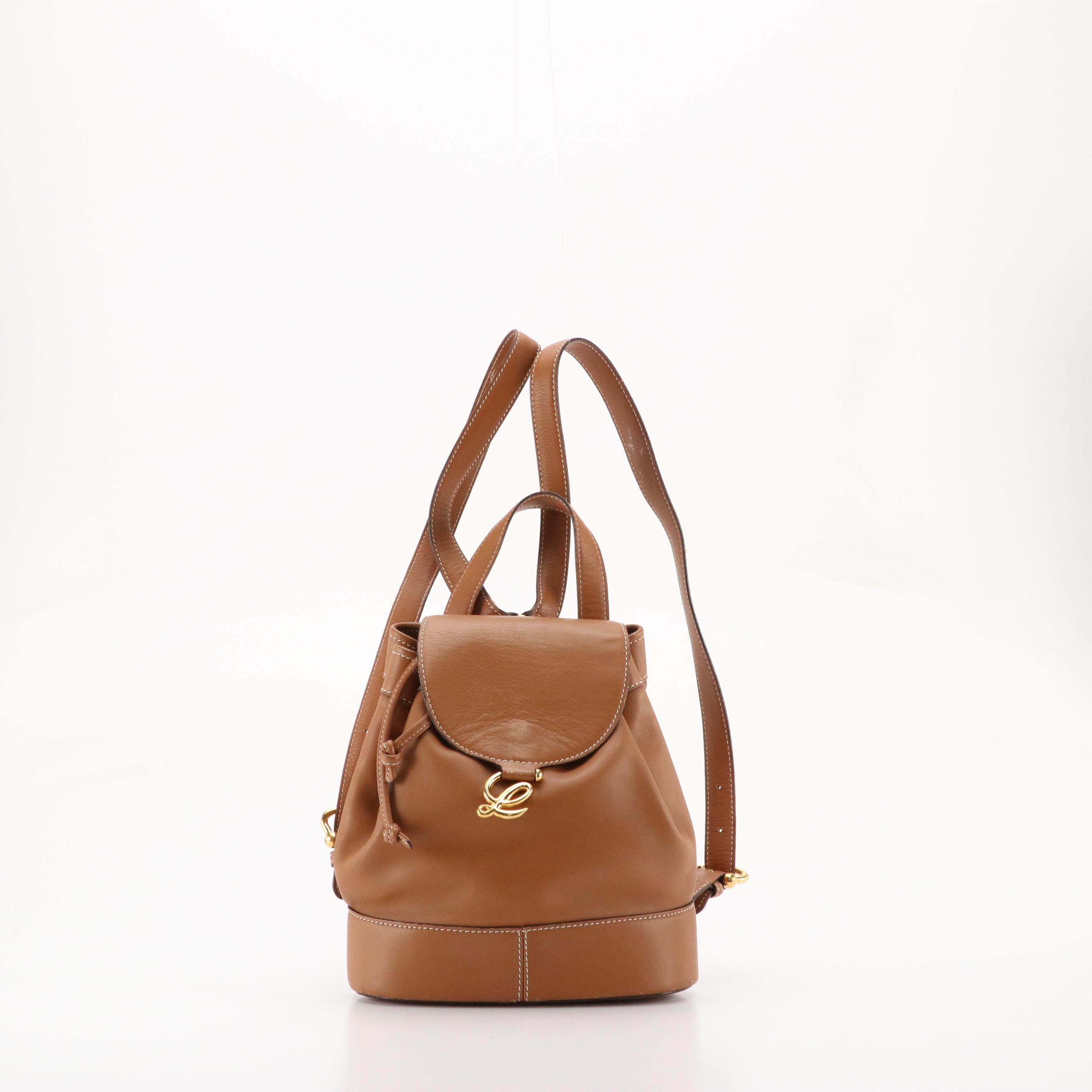 Loewe Brown Leather Small Backpack Purse with Zip Pouch