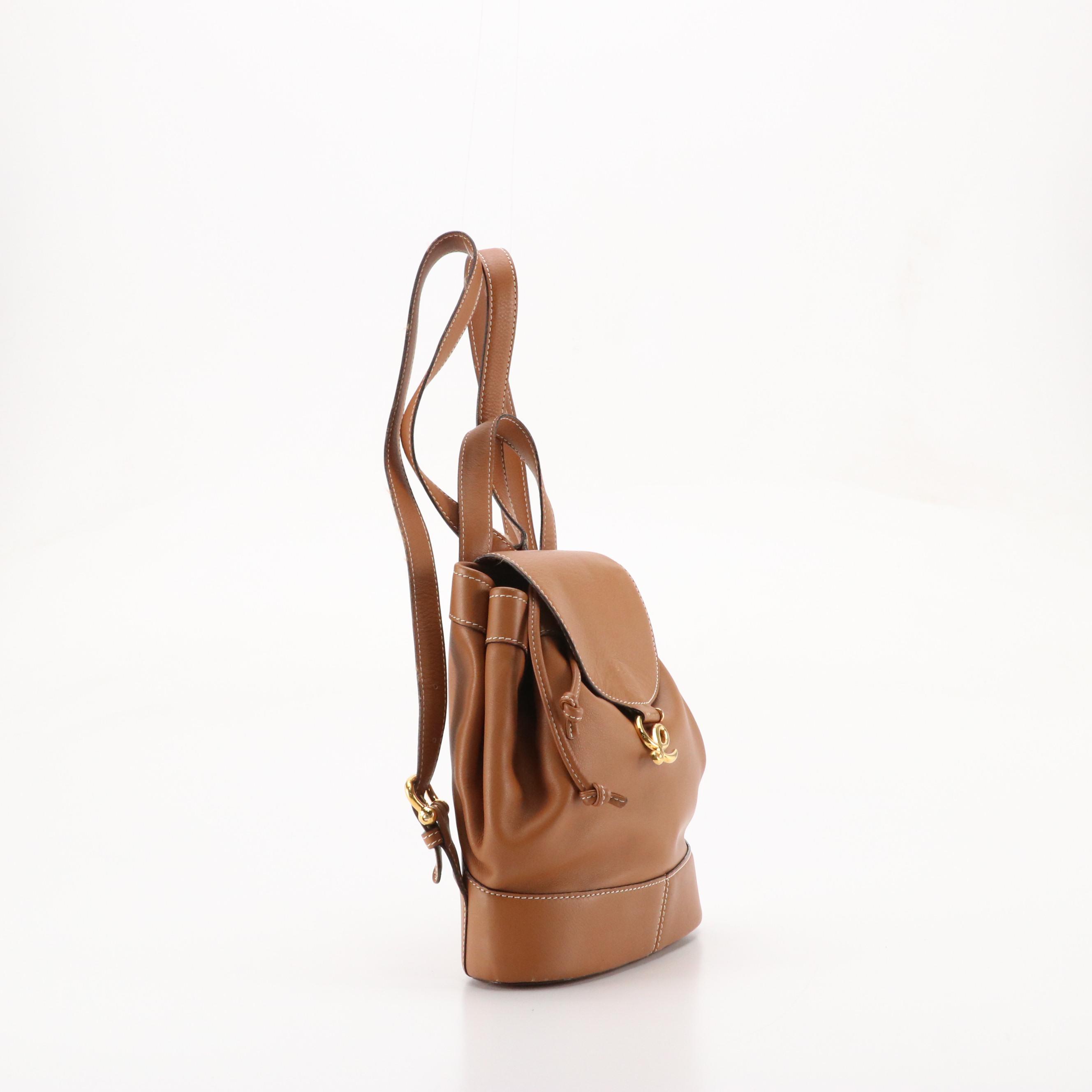 Loewe Brown Leather Small Backpack Purse with Zip Pouch