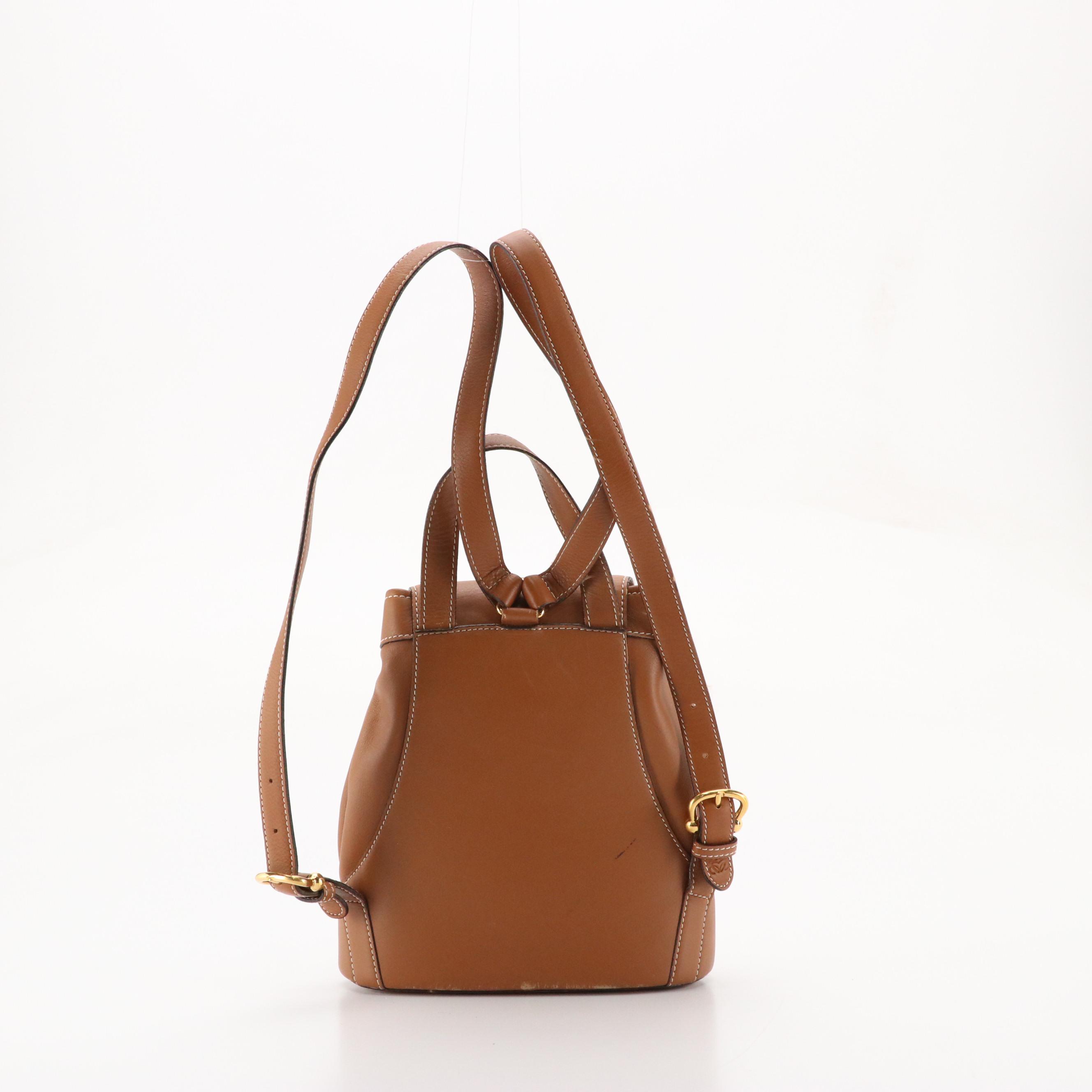 Loewe Brown Leather Small Backpack Purse with Zip Pouch