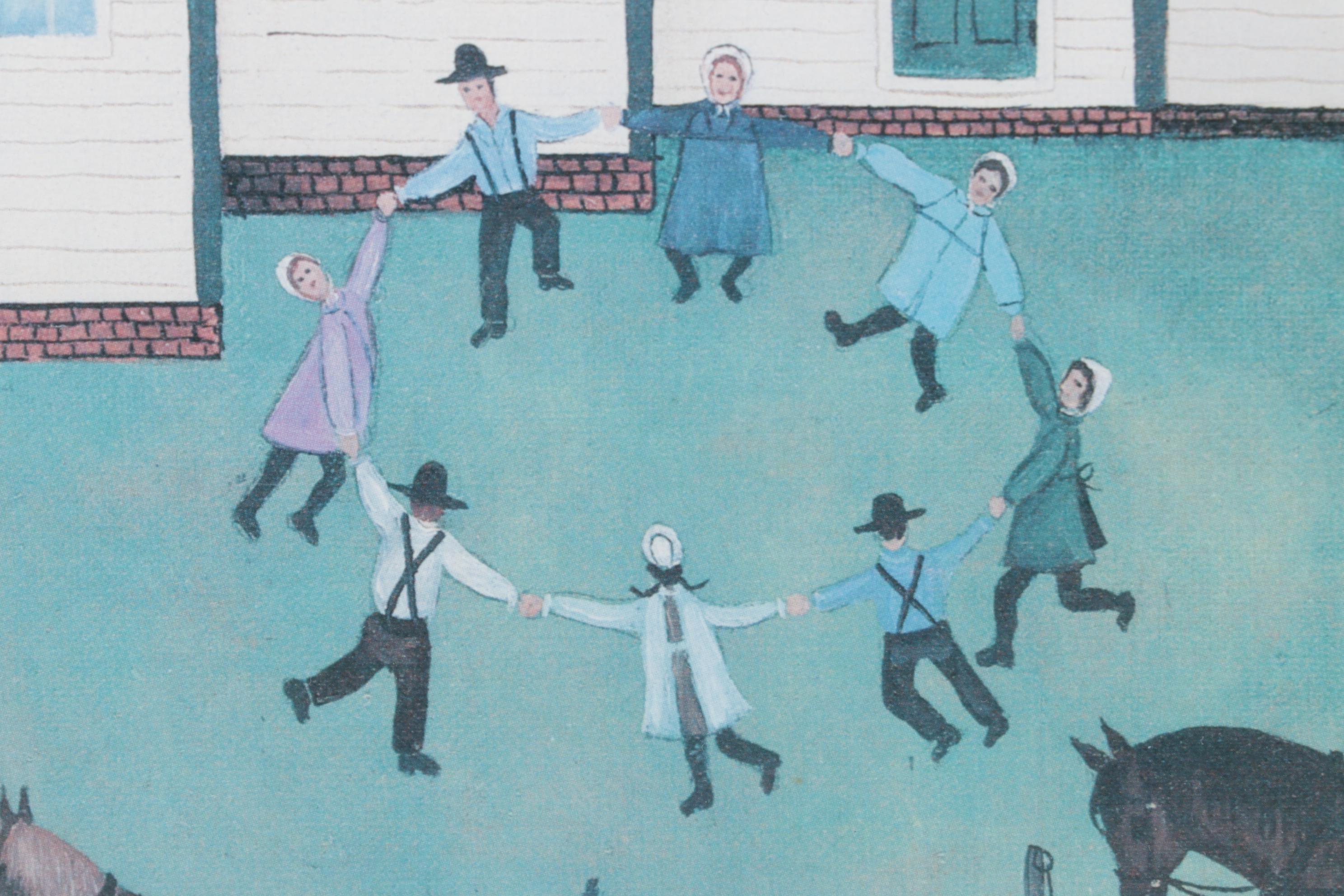 Offset Lithograph of Folk Art Landscape After Linda Nelson Stocks