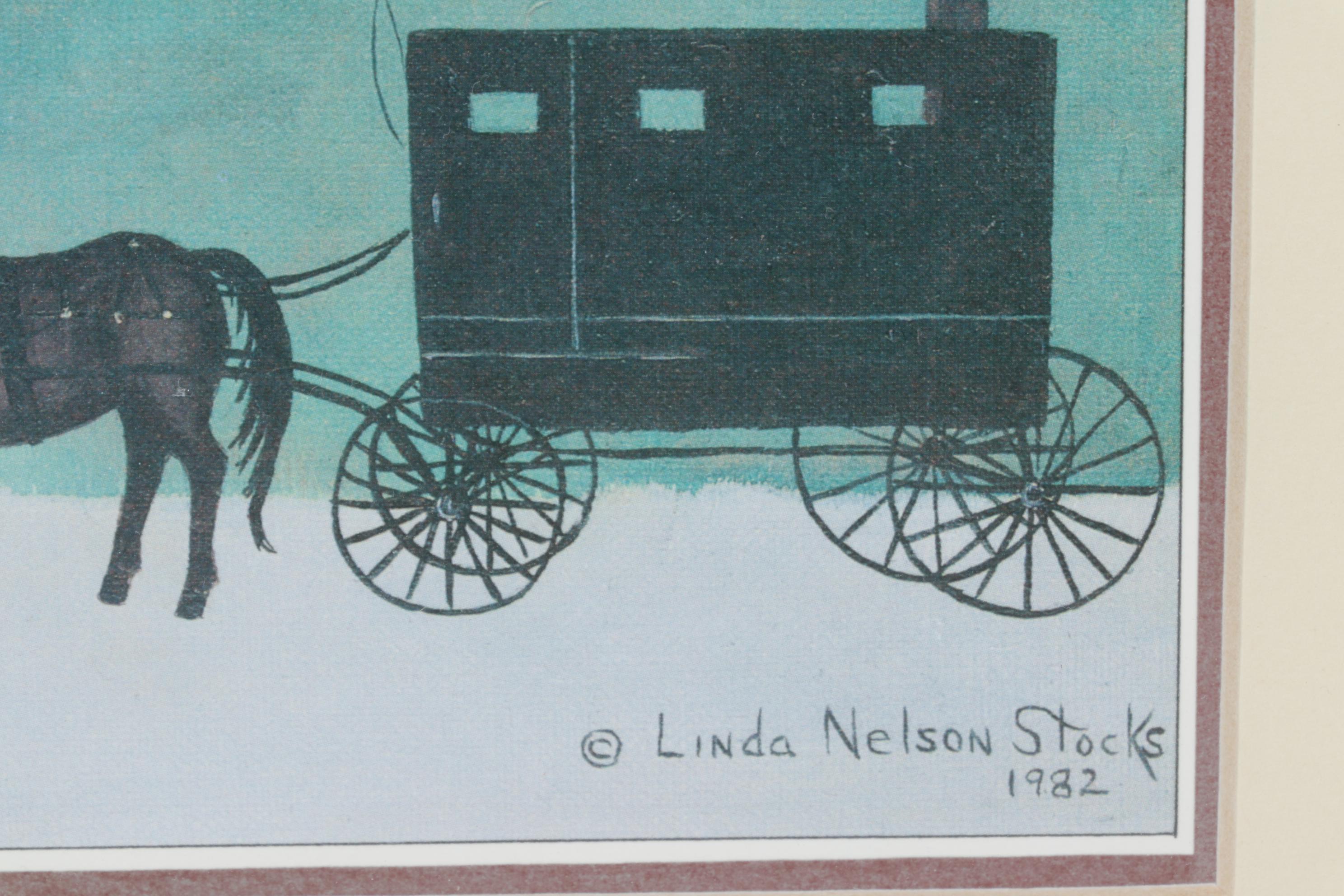 Offset Lithograph of Folk Art Landscape After Linda Nelson Stocks