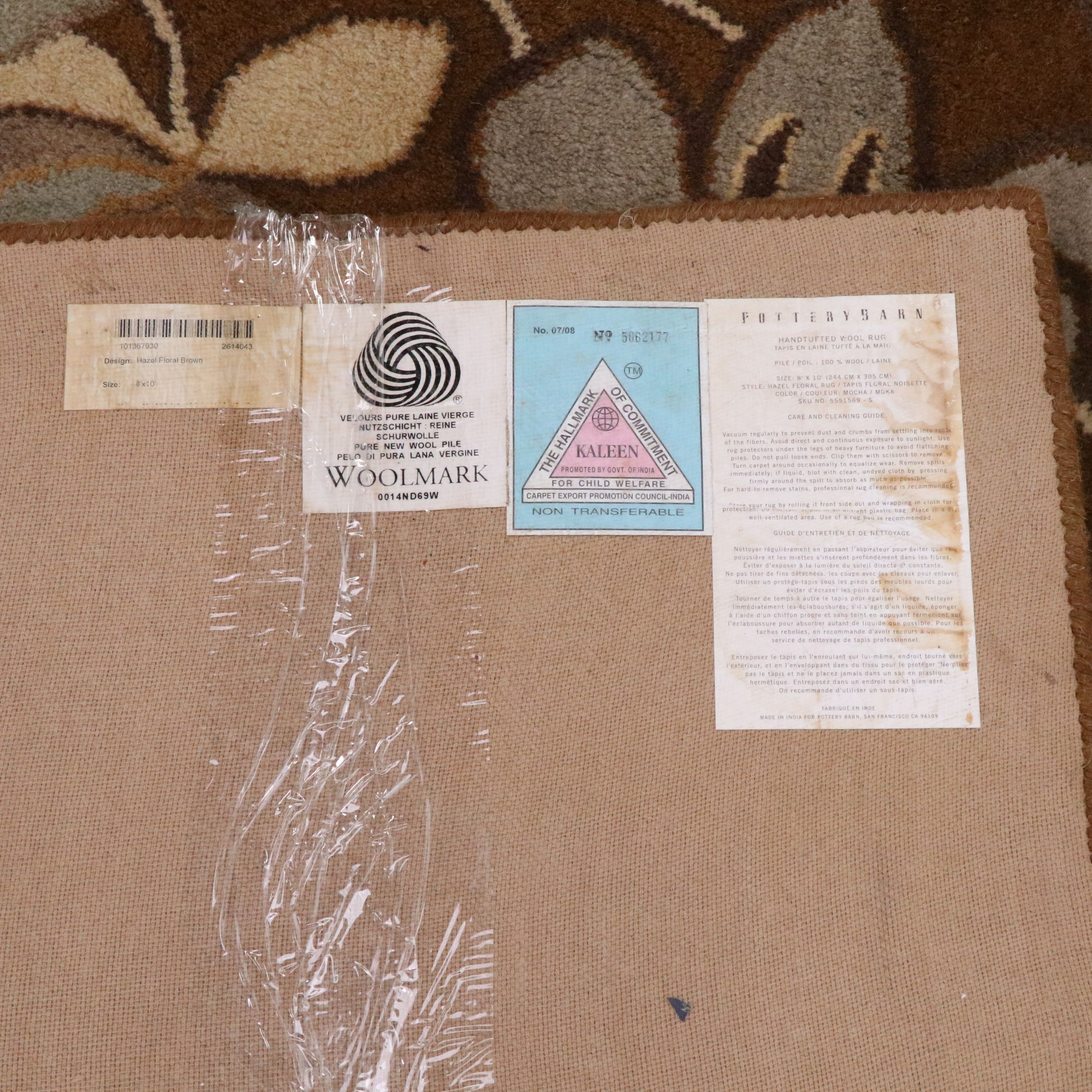 8' x 9'11 Hand-Tufted Pottery Barn Wool Area Rug