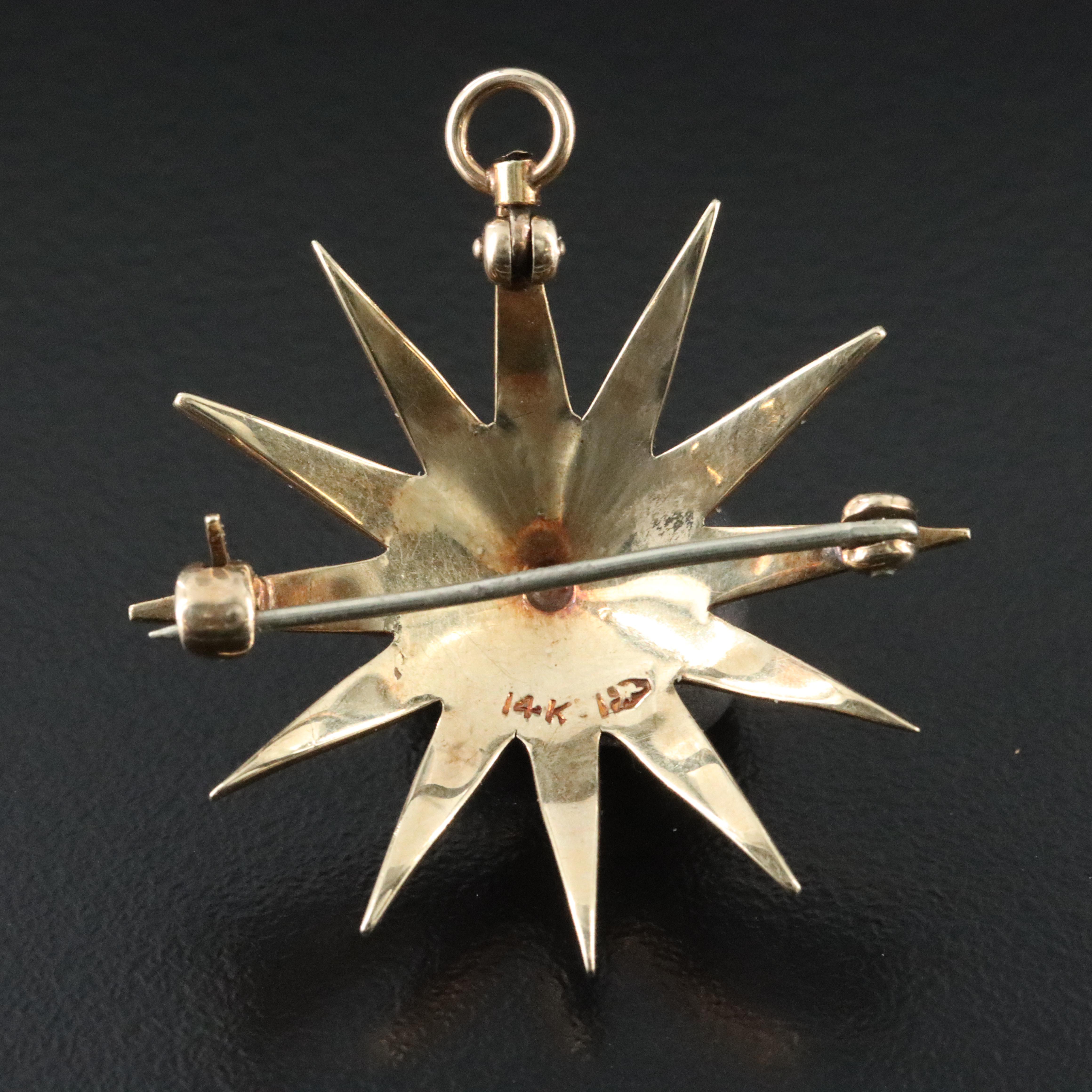 Antique 14K Seed Pearl Starburst Converter Brooch