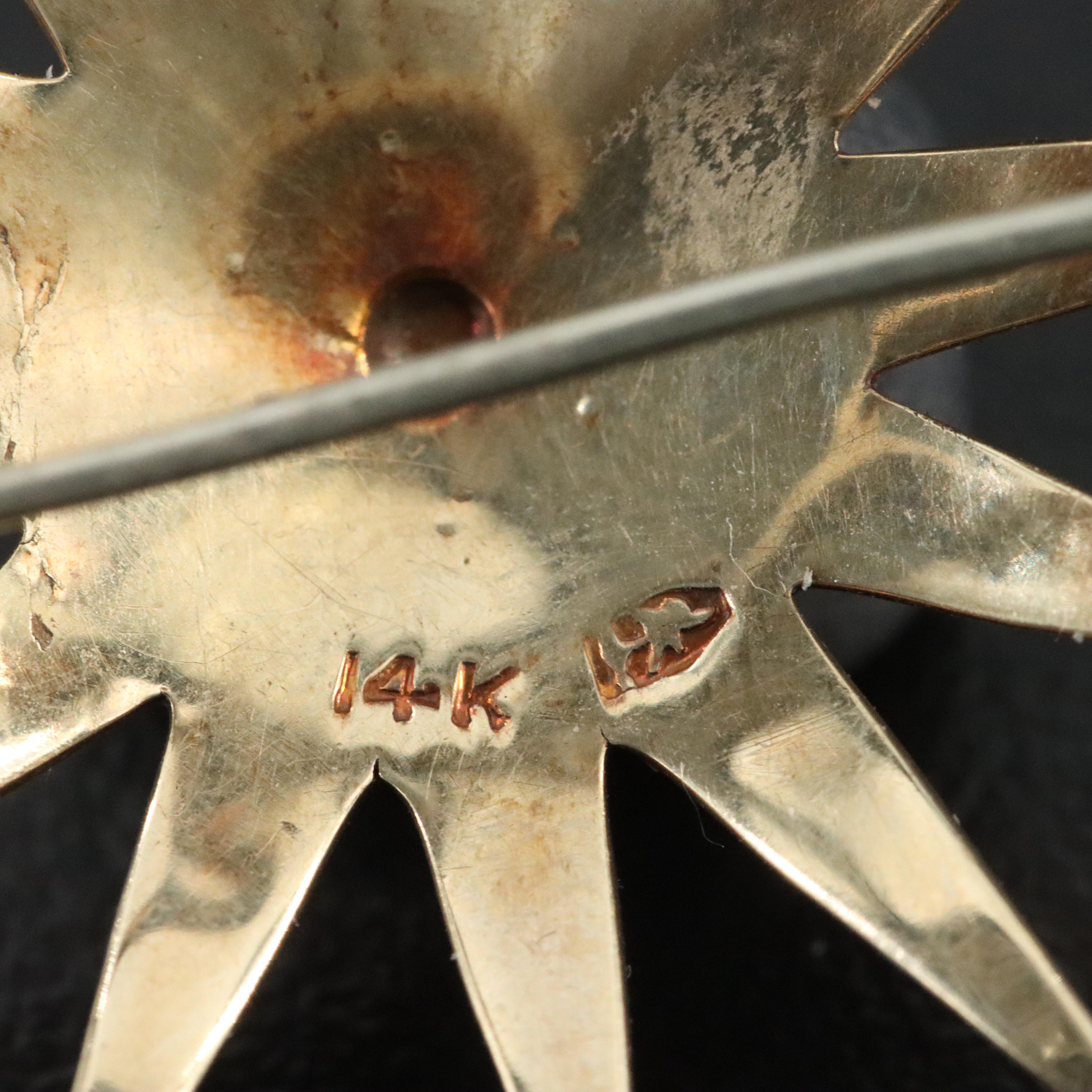 Antique 14K Seed Pearl Starburst Converter Brooch