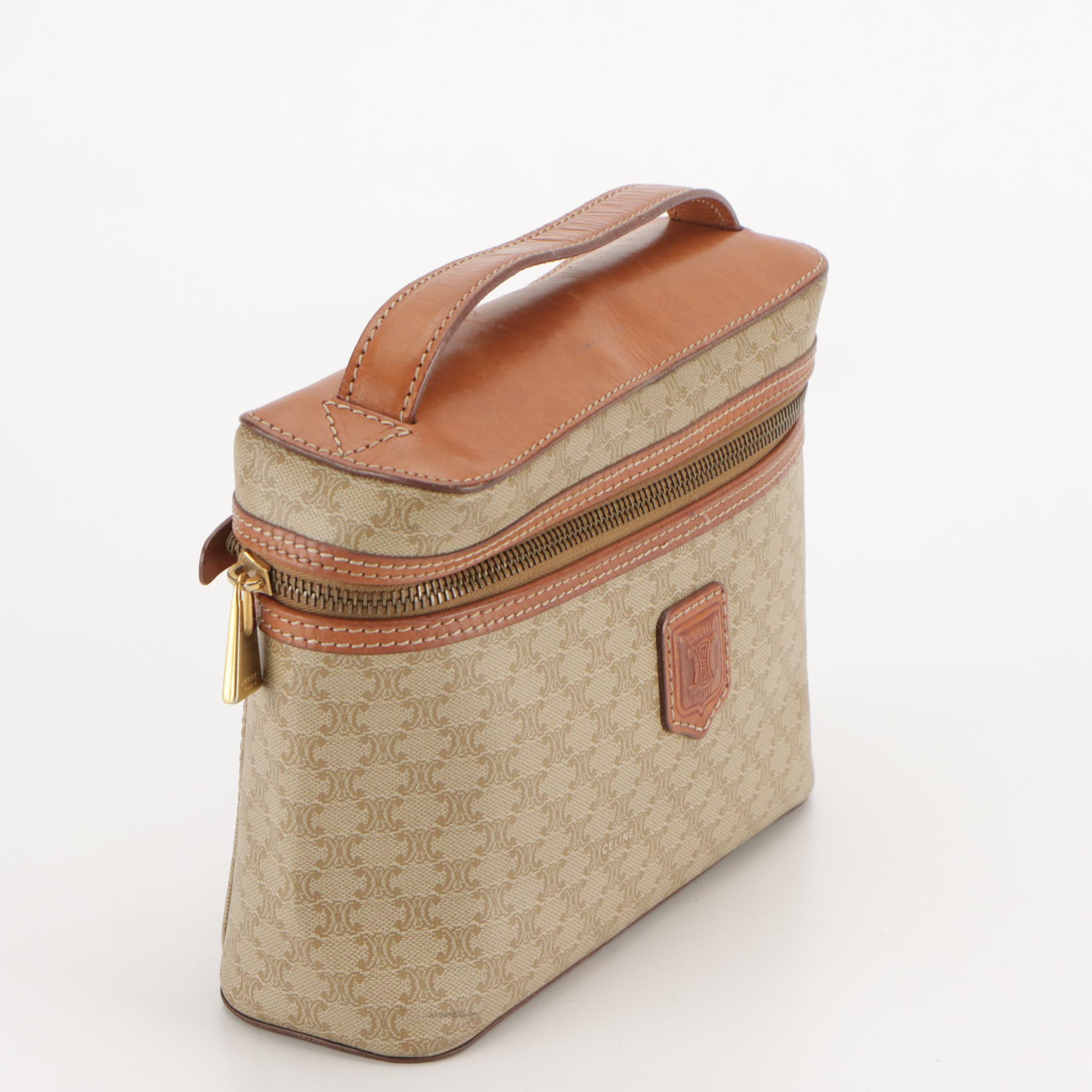 Celine Vanity Top Handle Bag in Macadam Canvas and Leather Trim