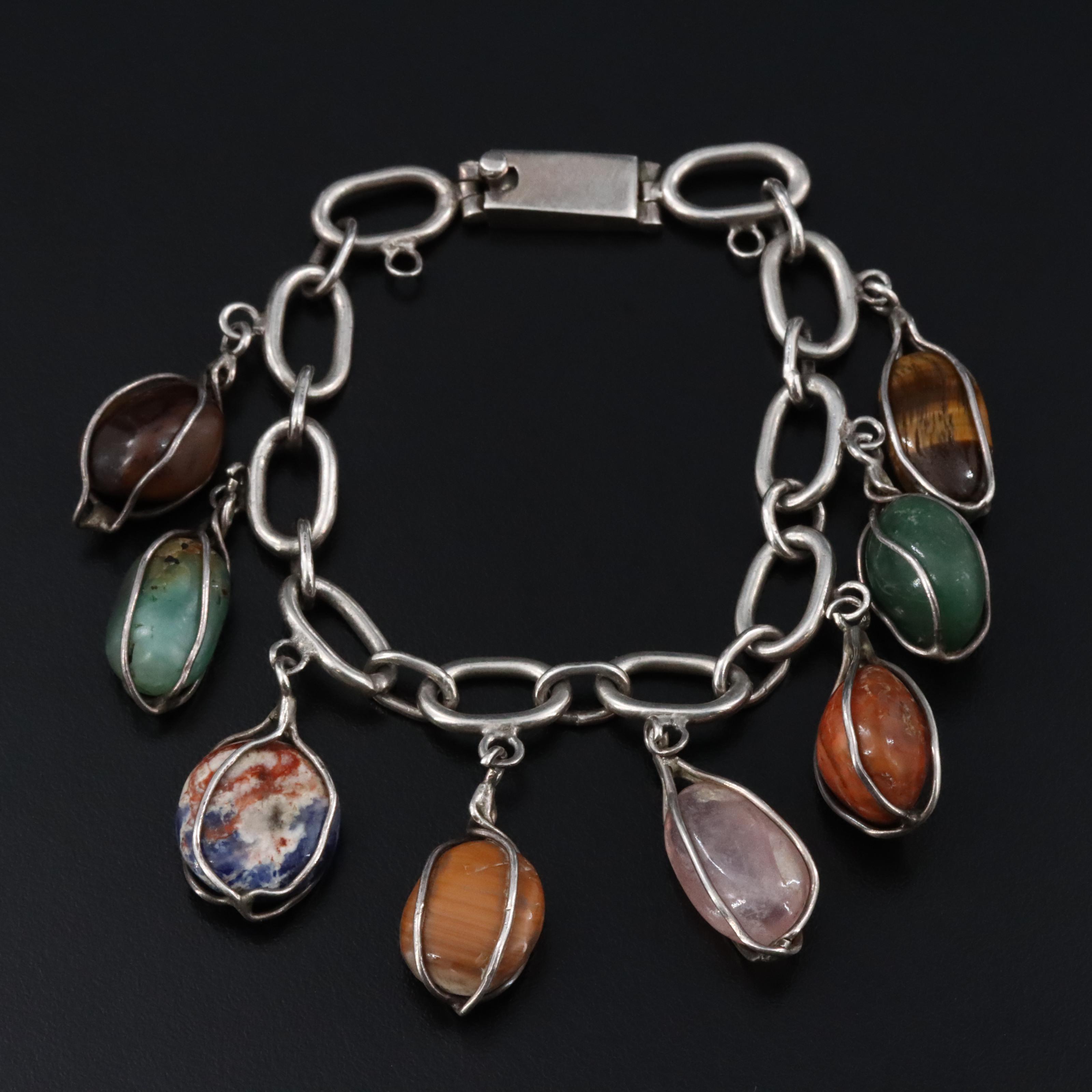 Sterling Gemstone Bracelet Featuring Tiger's Eye, Rose Quartz, Sodalite