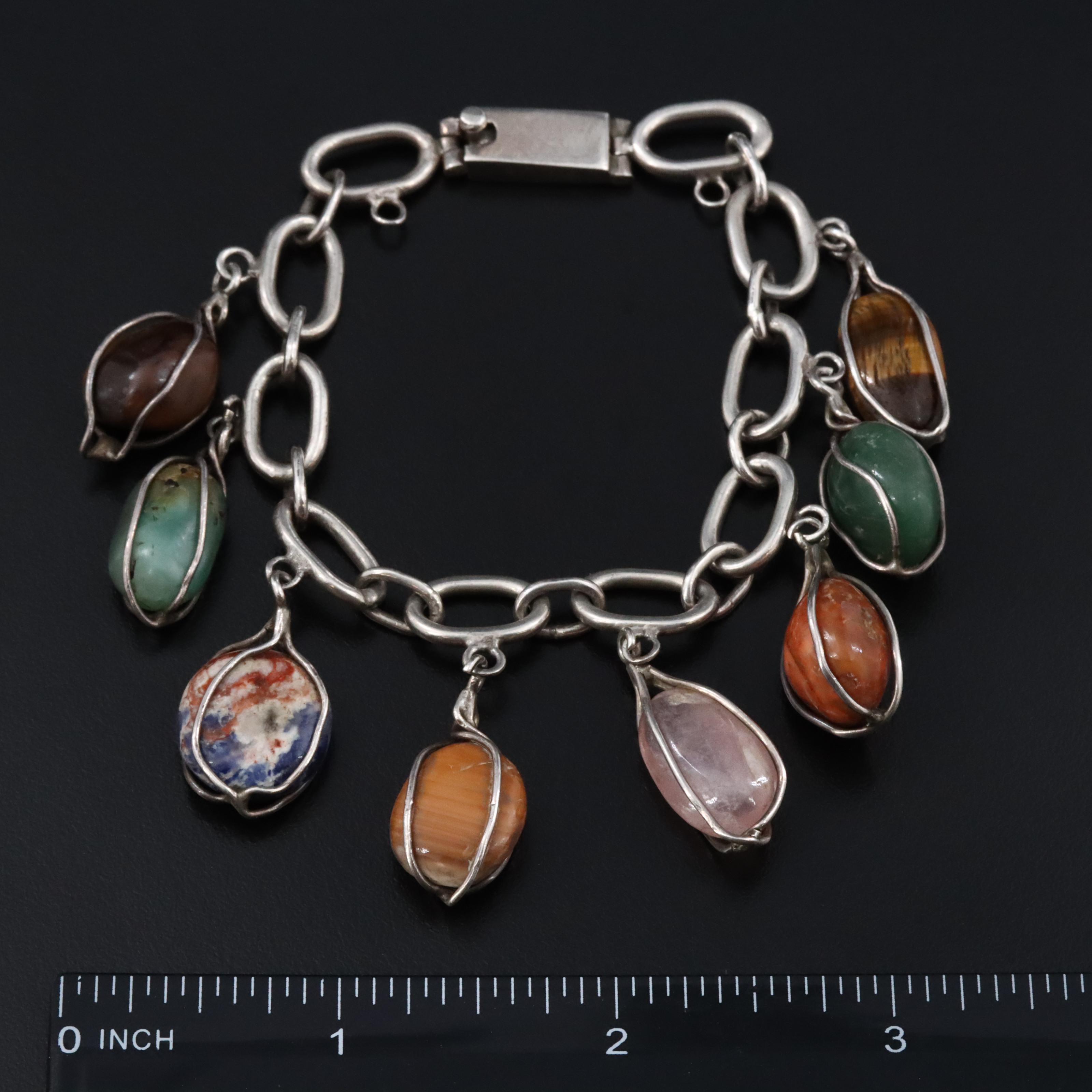 Sterling Gemstone Bracelet Featuring Tiger's Eye, Rose Quartz, Sodalite