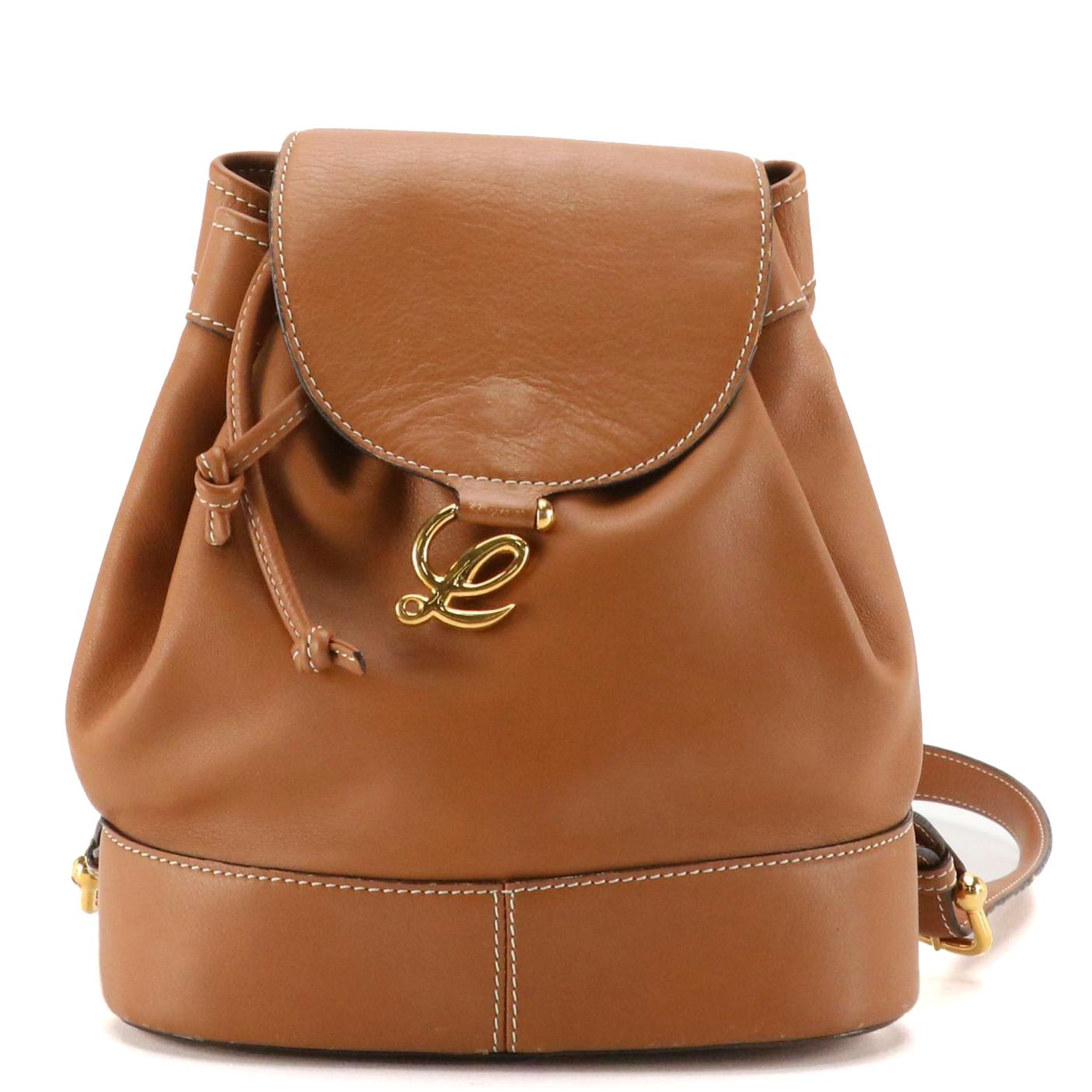 Loewe Brown Leather Small Backpack Purse with Zip Pouch