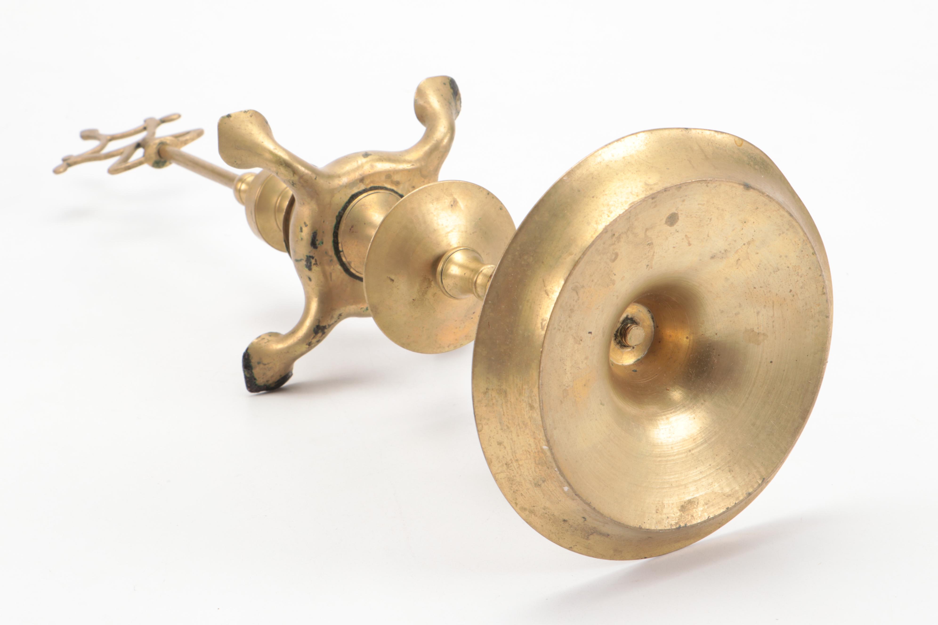 Brass Four-Light Oil Lamp with Drop-Handled Copper Pot