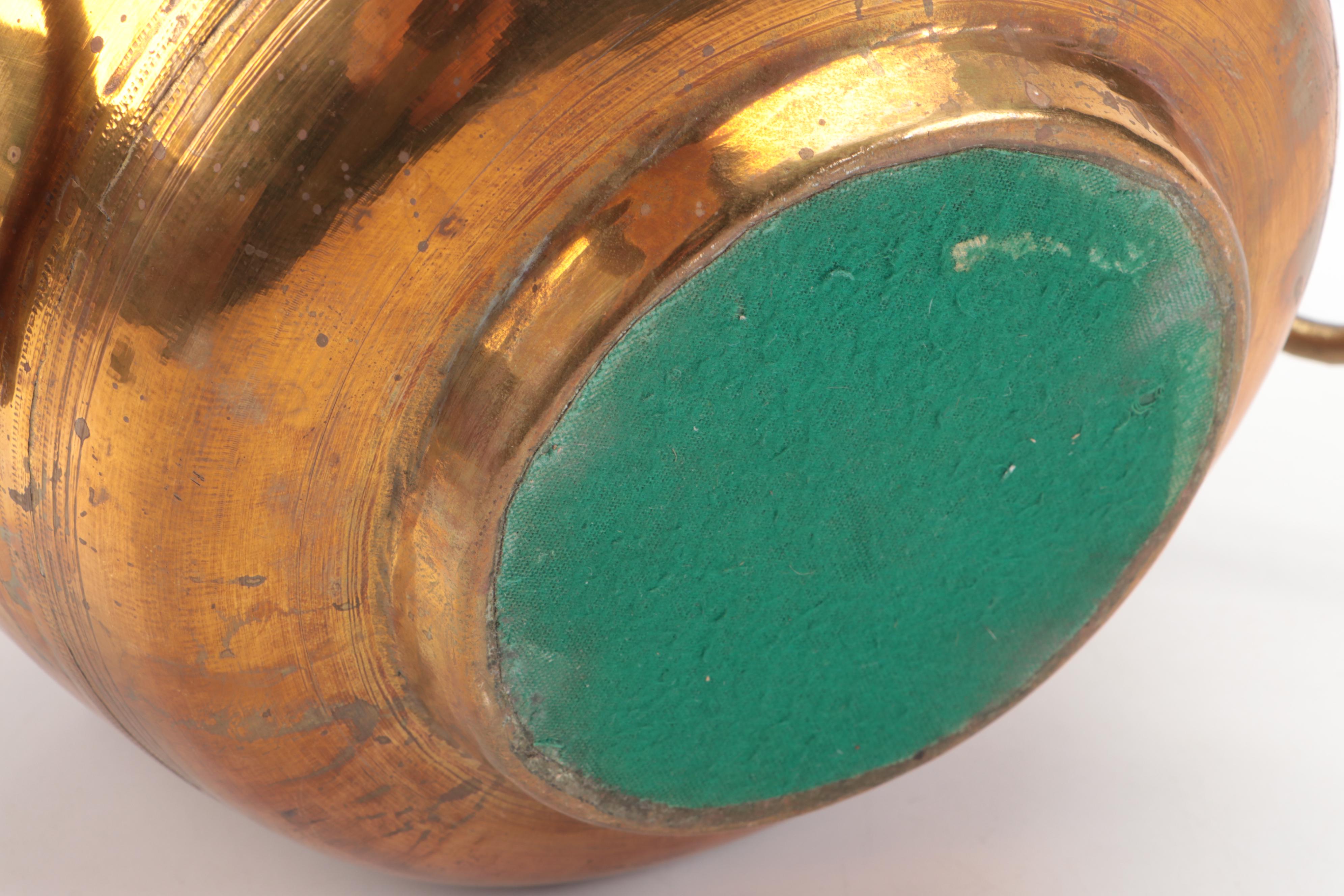 Brass Four-Light Oil Lamp with Drop-Handled Copper Pot