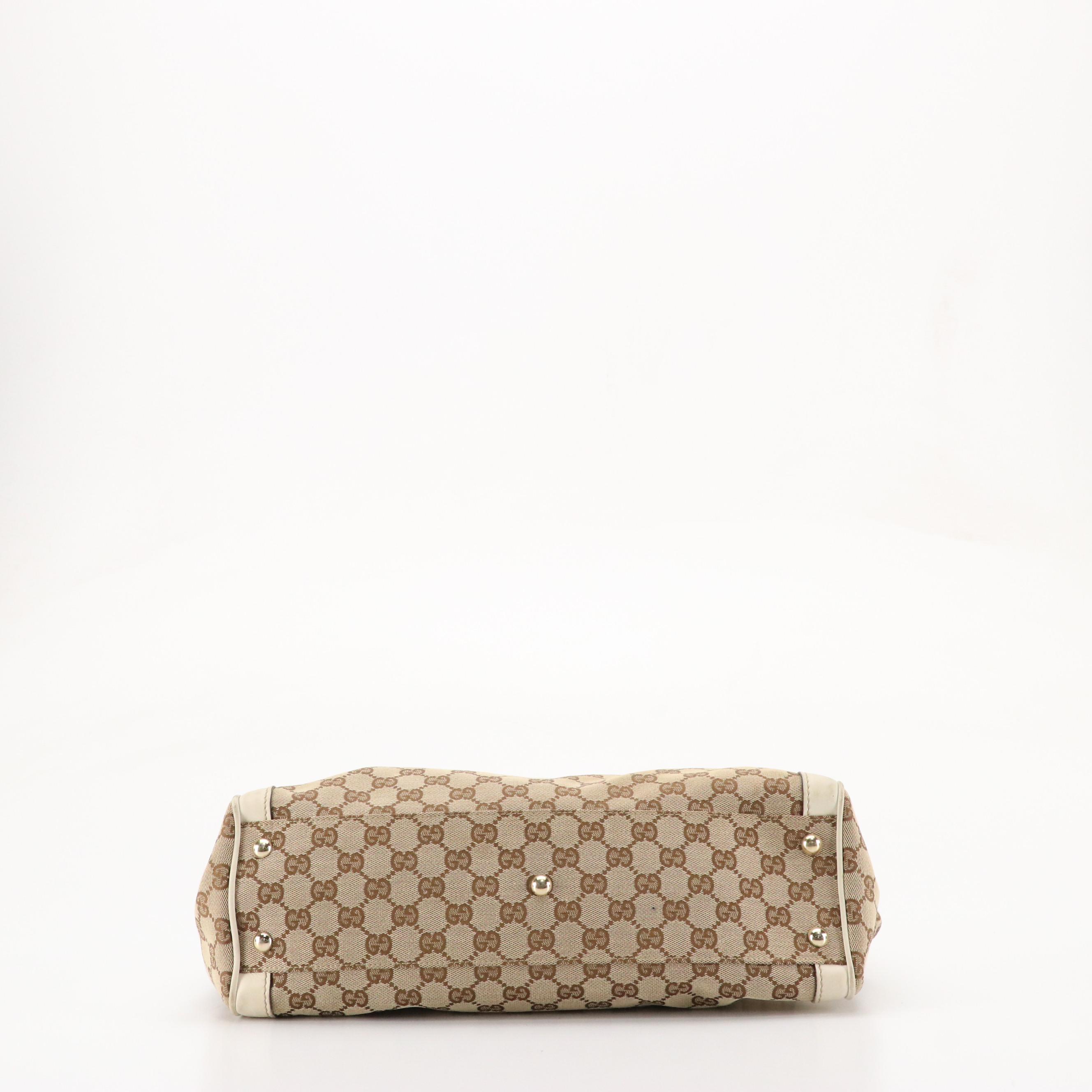 Gucci Trophy Tote in GG Canvas and White Calfskin Leather