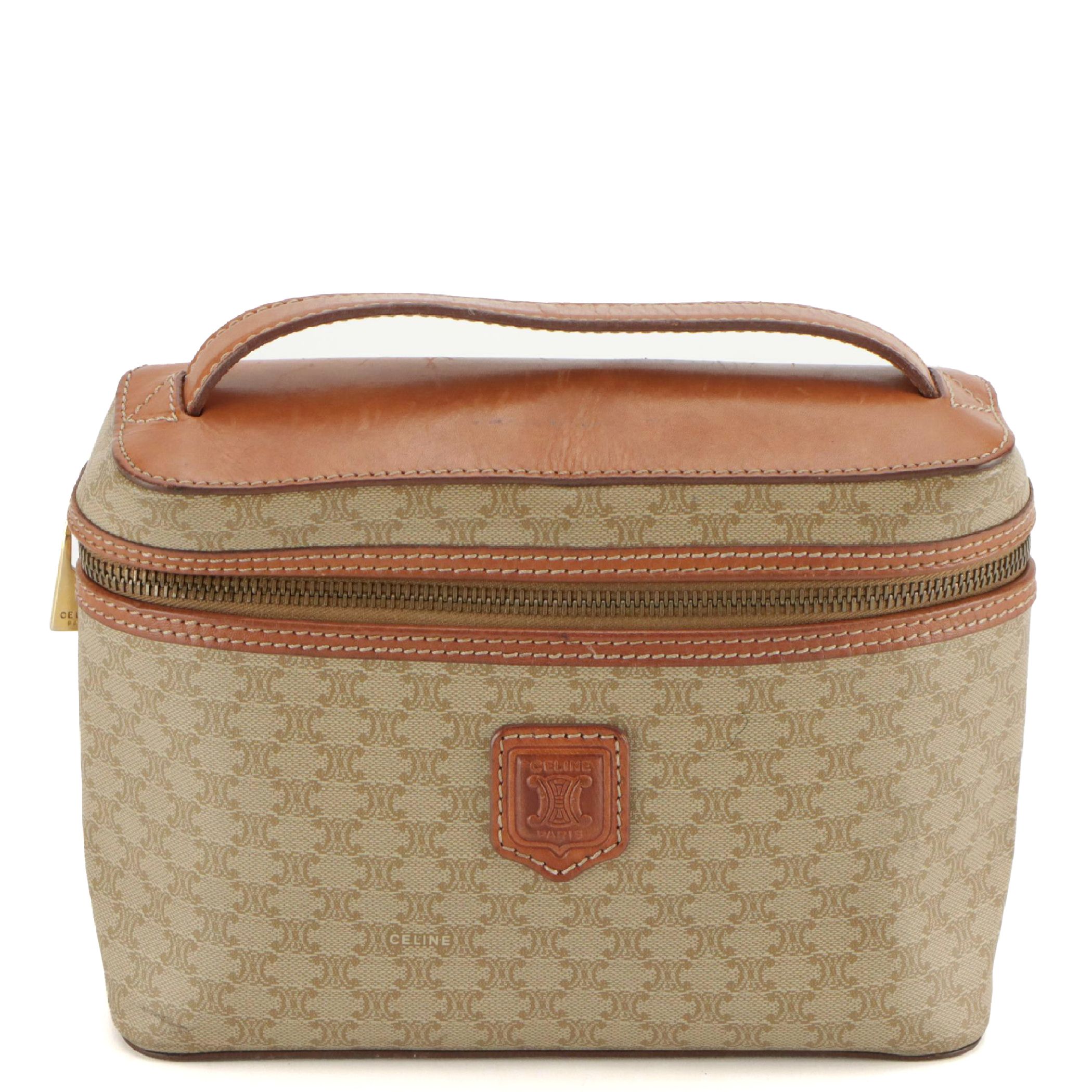 Celine Vanity Top Handle Bag in Macadam Canvas and Leather Trim