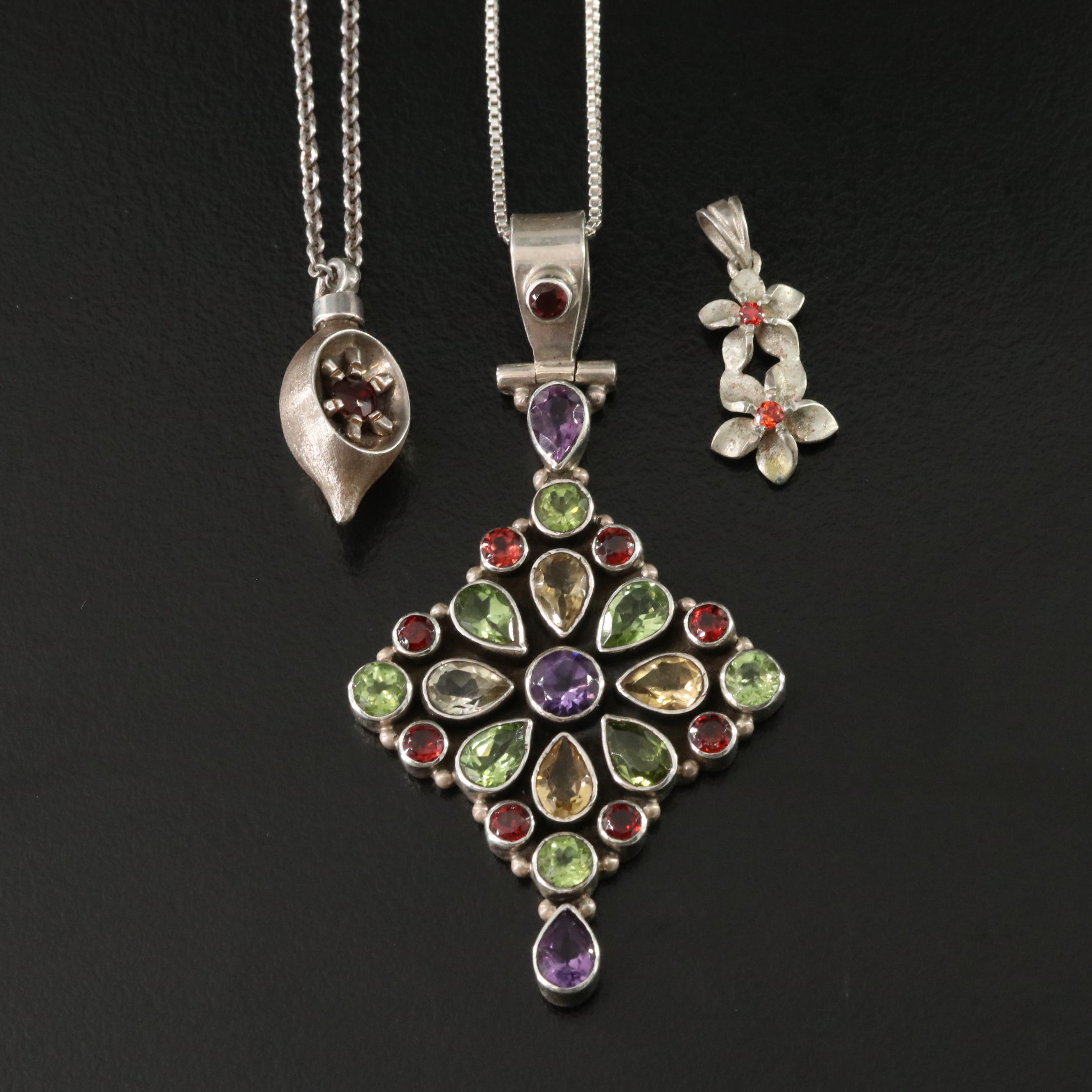Sterling Gemstone Necklaces and Plumeria Pendant