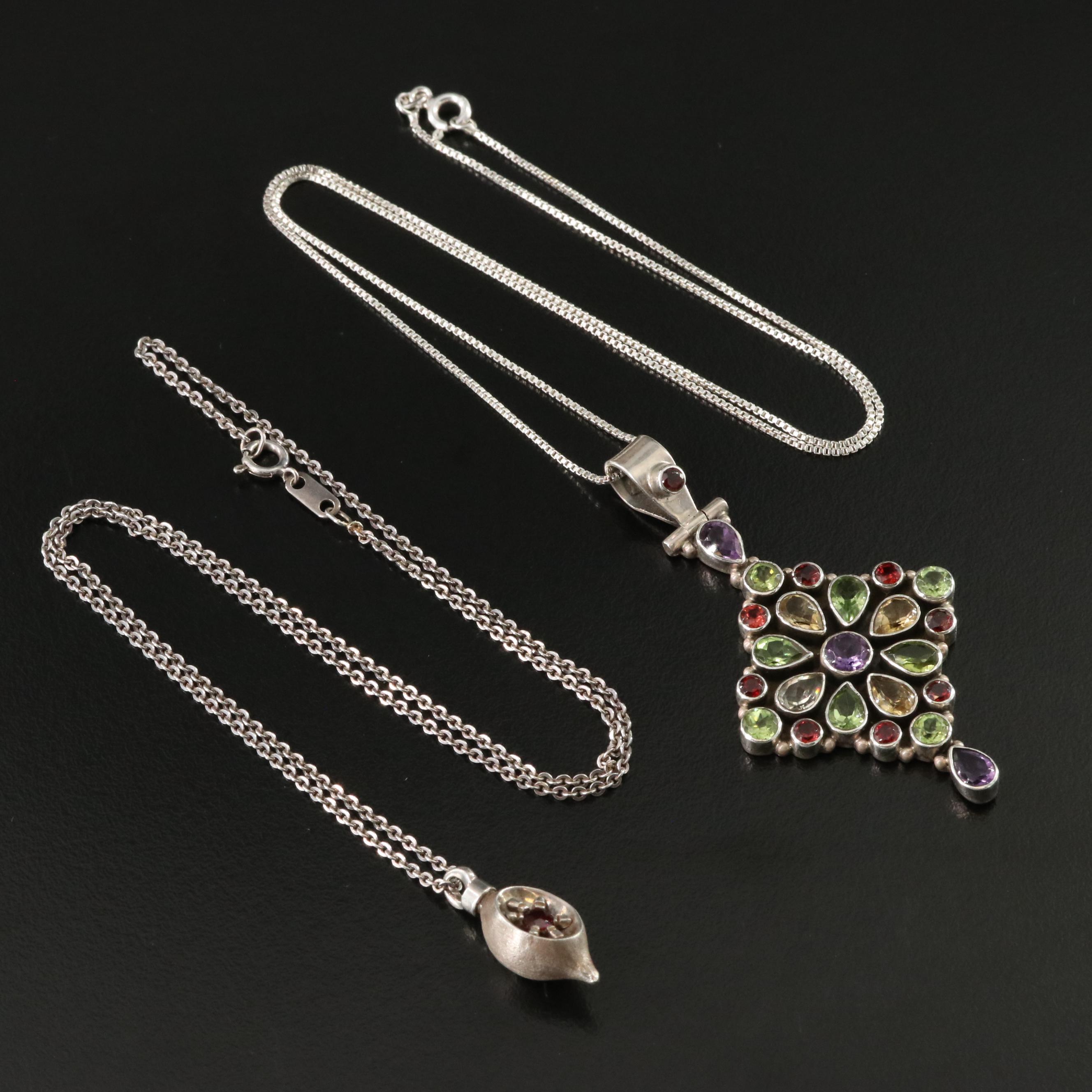 Sterling Gemstone Necklaces and Plumeria Pendant