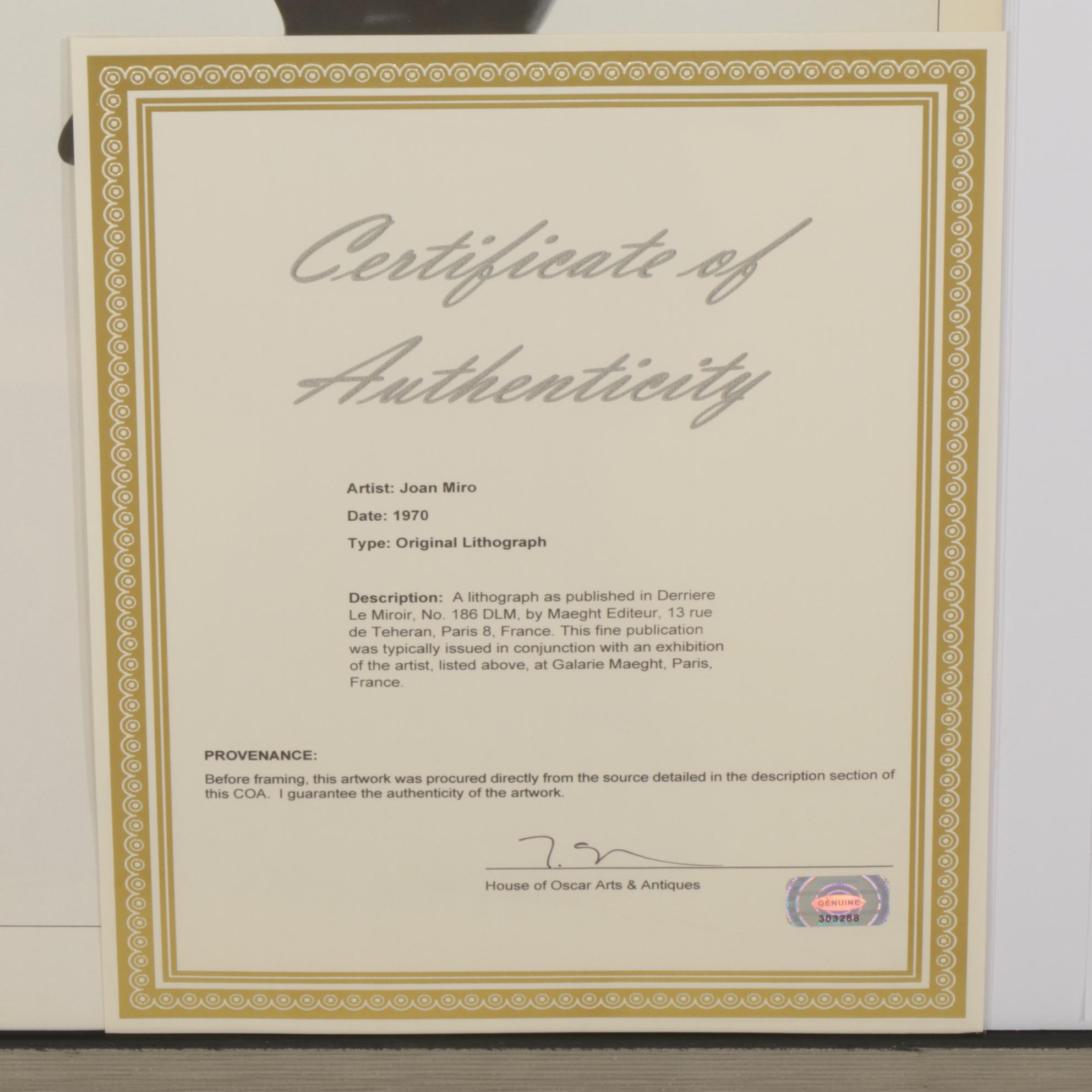 Joan Miró Double-Page Color Lithograph from "Derrière le Miroir," 1970