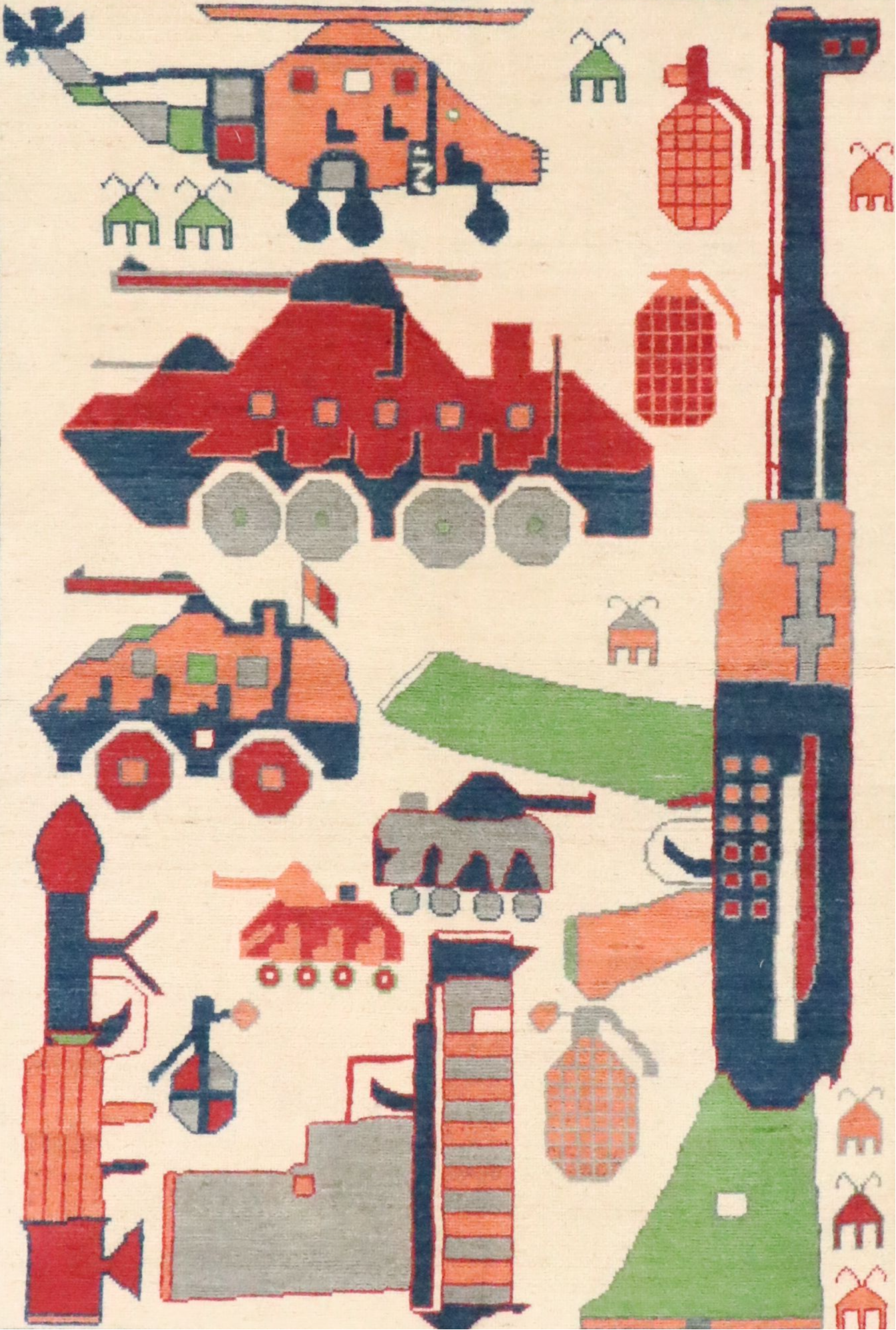 4' x 5'10 Hand-Knotted Pakistani Pictorial War Area Rug