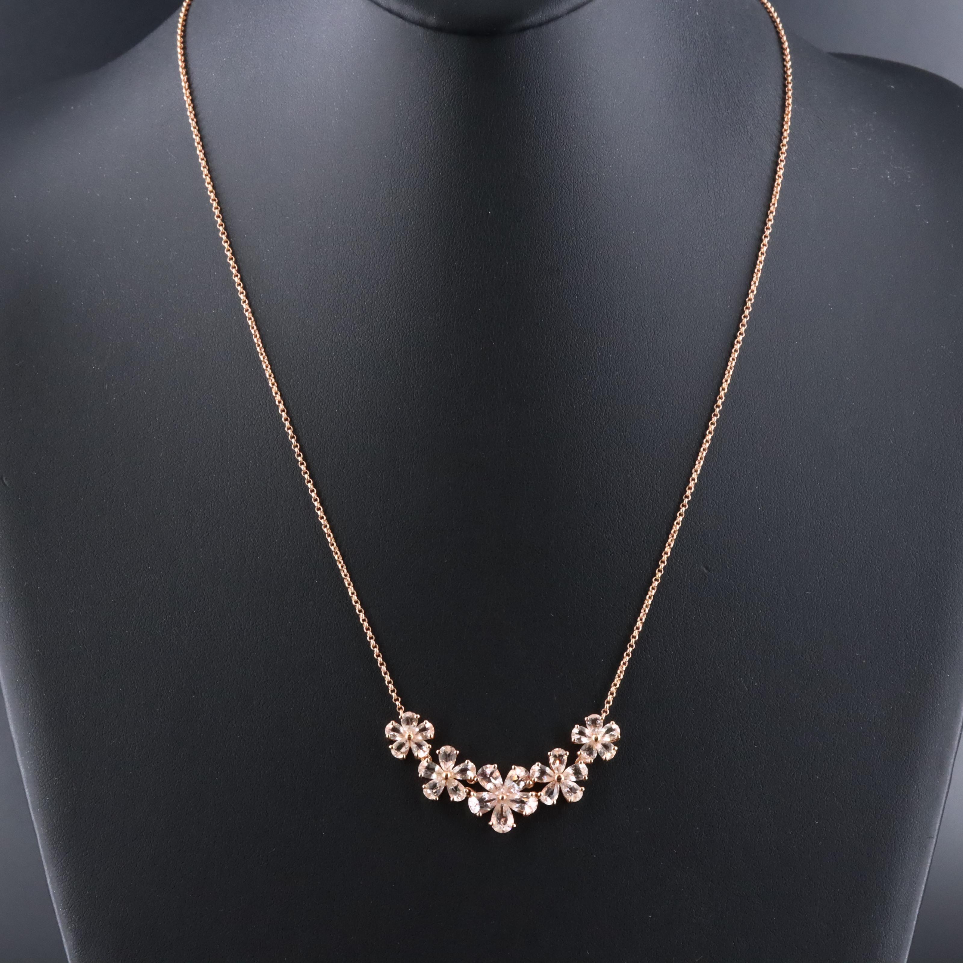 Sterling Morganite Flower Necklace