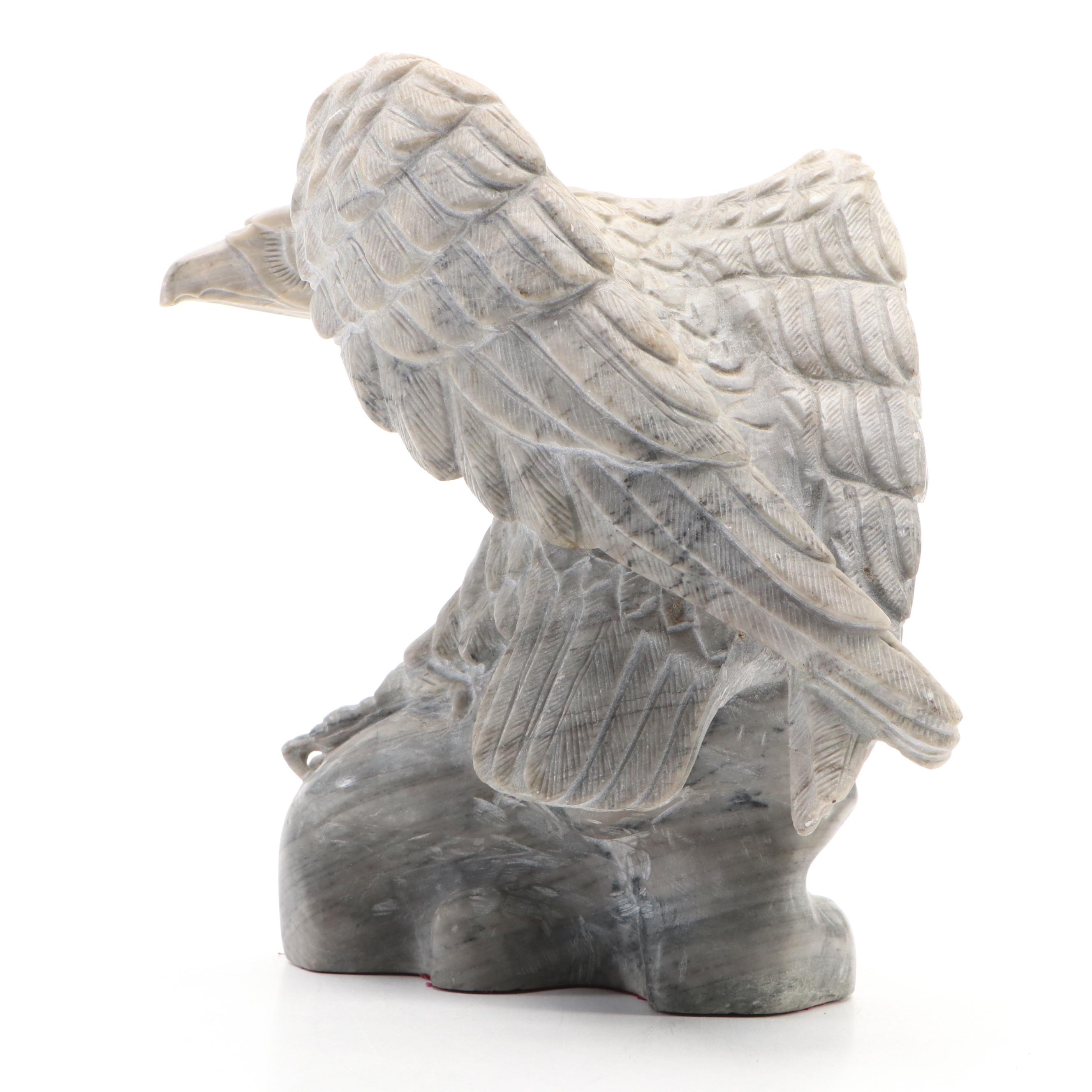 Carved Soapstone Perched Eagle Sculpture