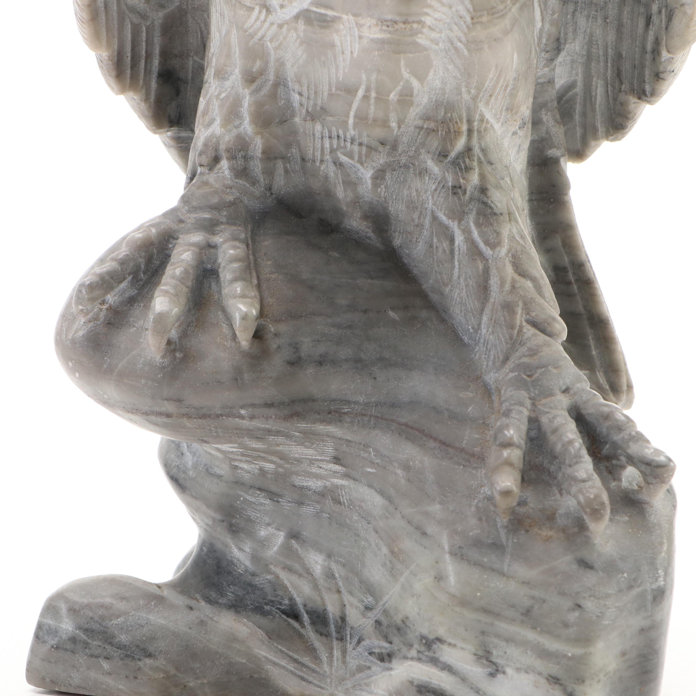 Carved Soapstone Perched Eagle Sculpture