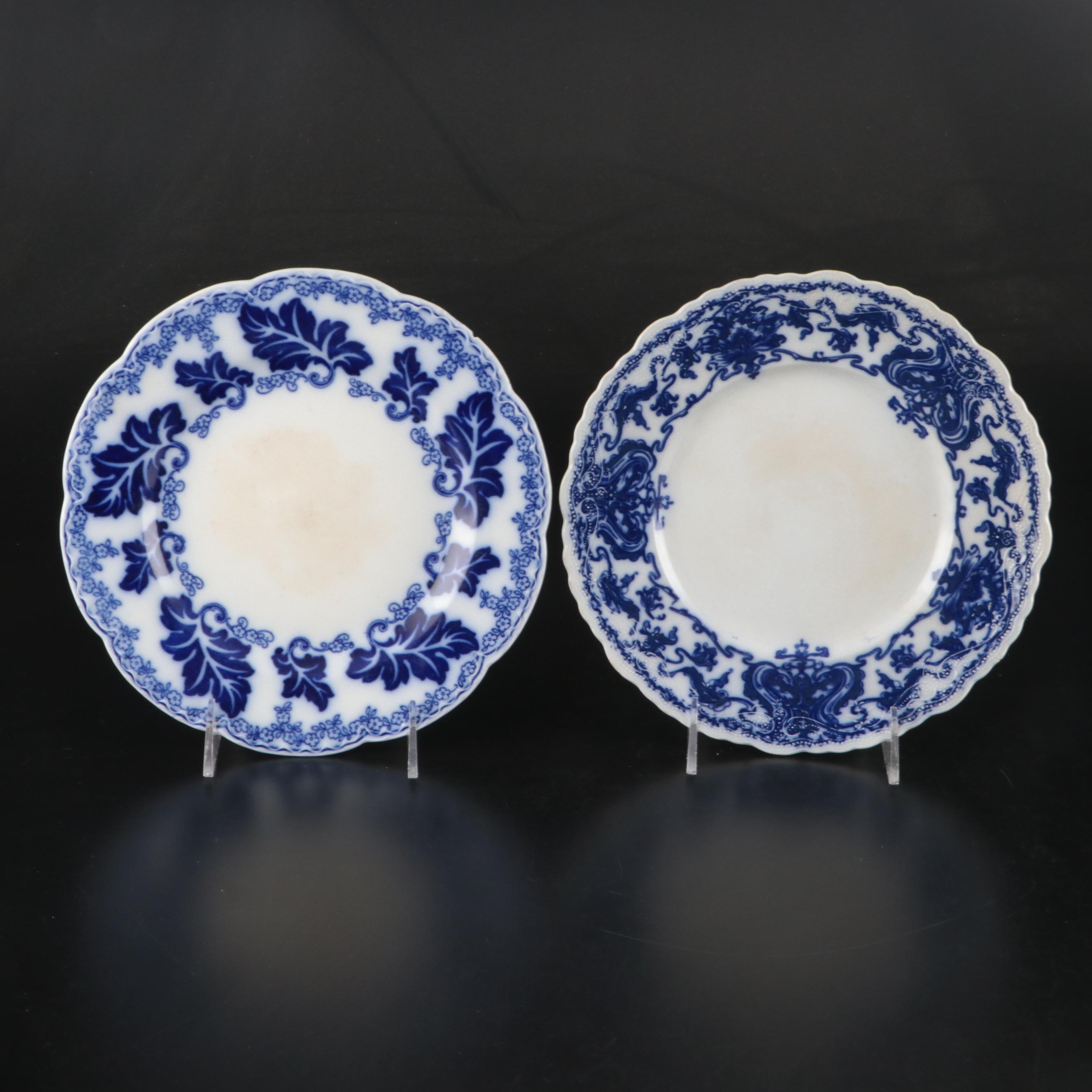 Heinrich & Co. Porcelain and Delft Vases with Flow Blue and Other Plates