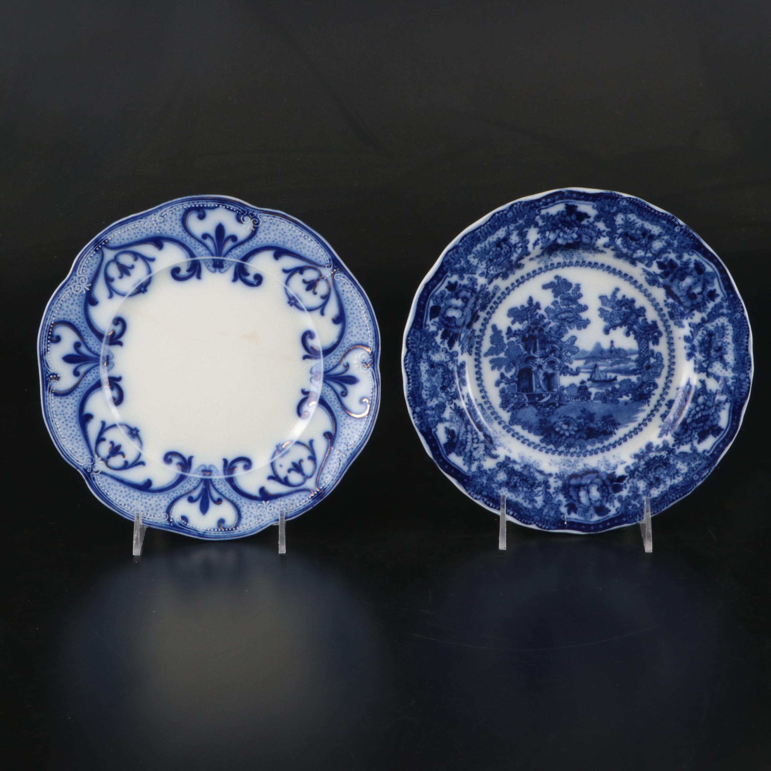 Heinrich & Co. Porcelain and Delft Vases with Flow Blue and Other Plates