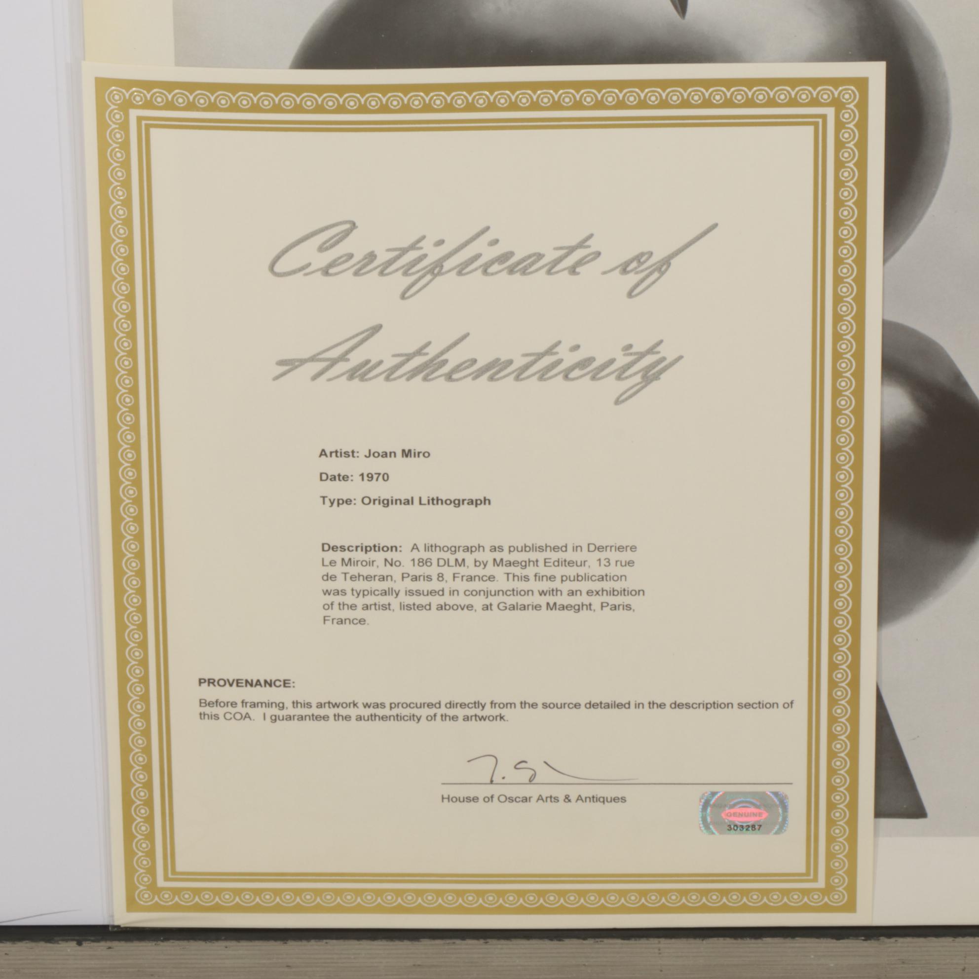 Joan Miró Color Lithograph from Derrière le Miroir "Ronde de Nuit," 1970