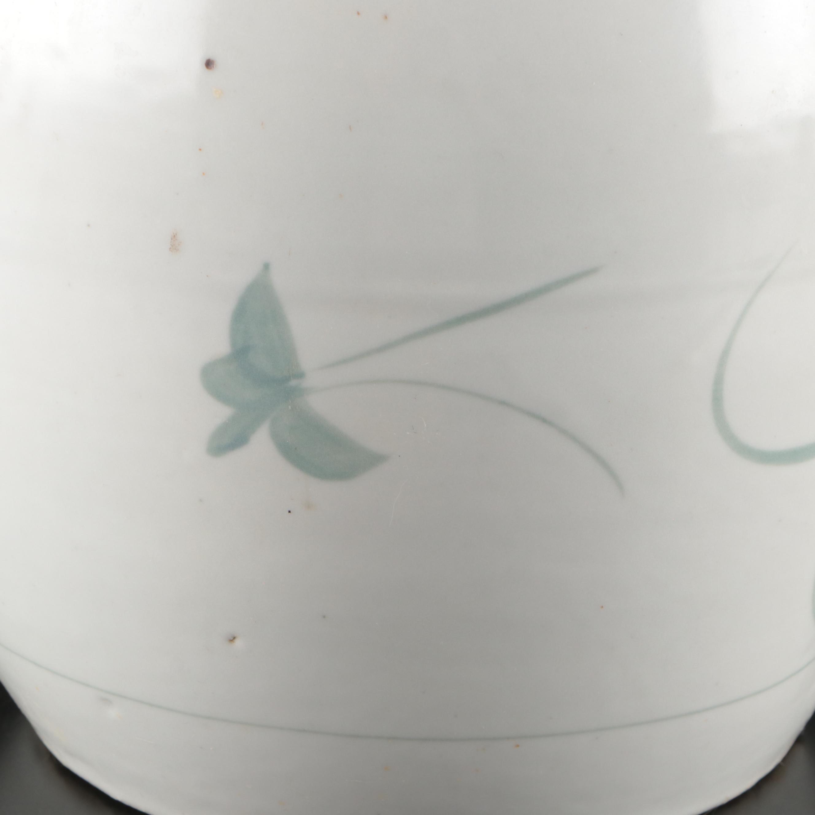 Hand-Painted Pink and Green Floral Earthenware Cookie Jar