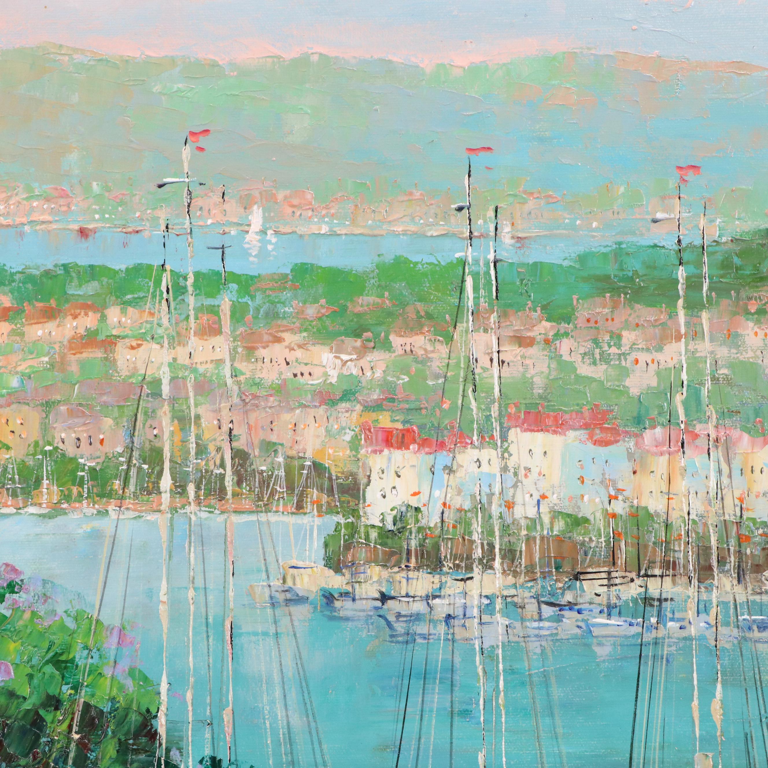 Matt Thomas Landscape Impasto Oil Painting of Mediterranean Style Marina