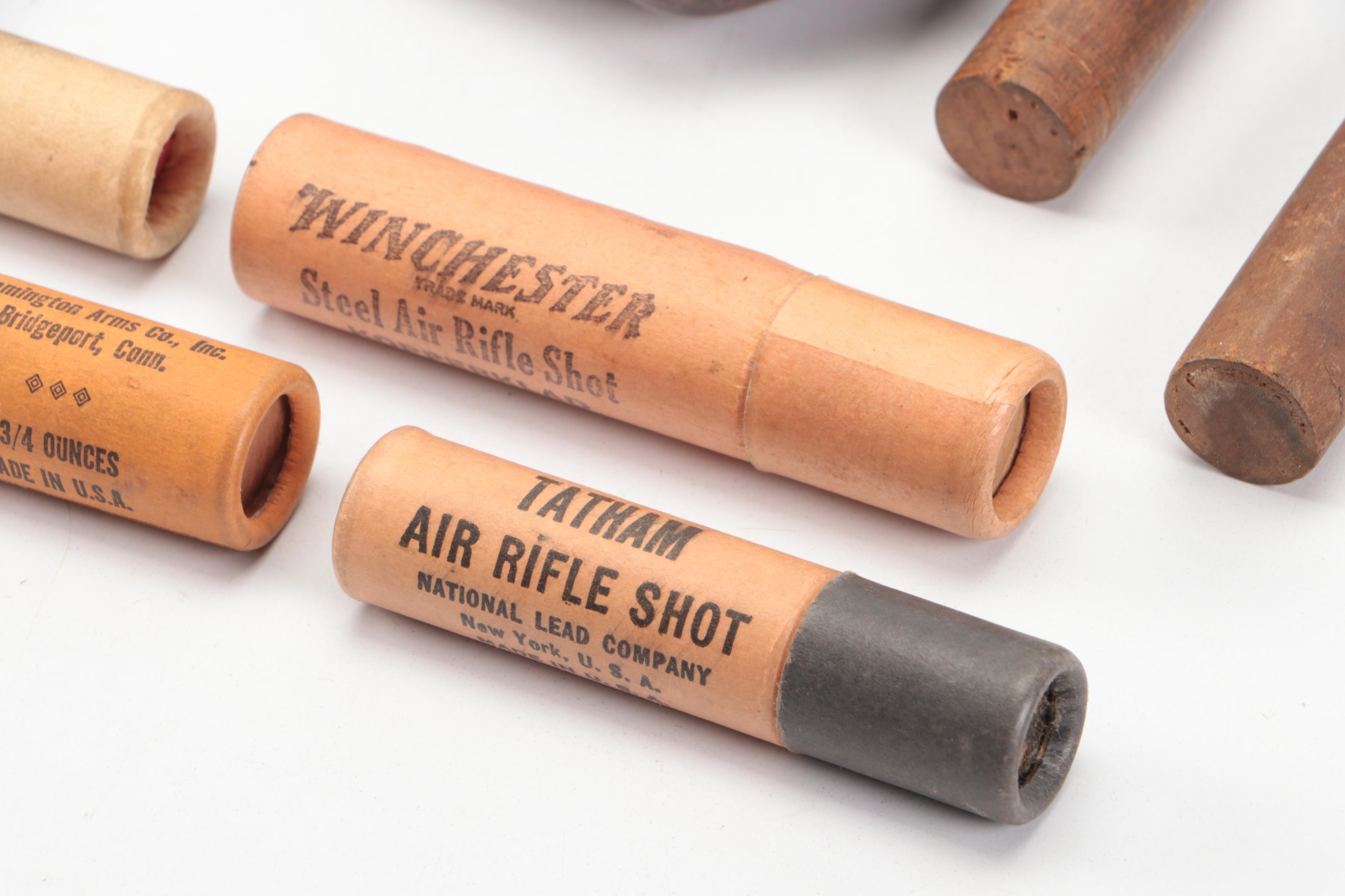 Copper and Bronze Bas Relief Powder Flasks with Shot Measures, More