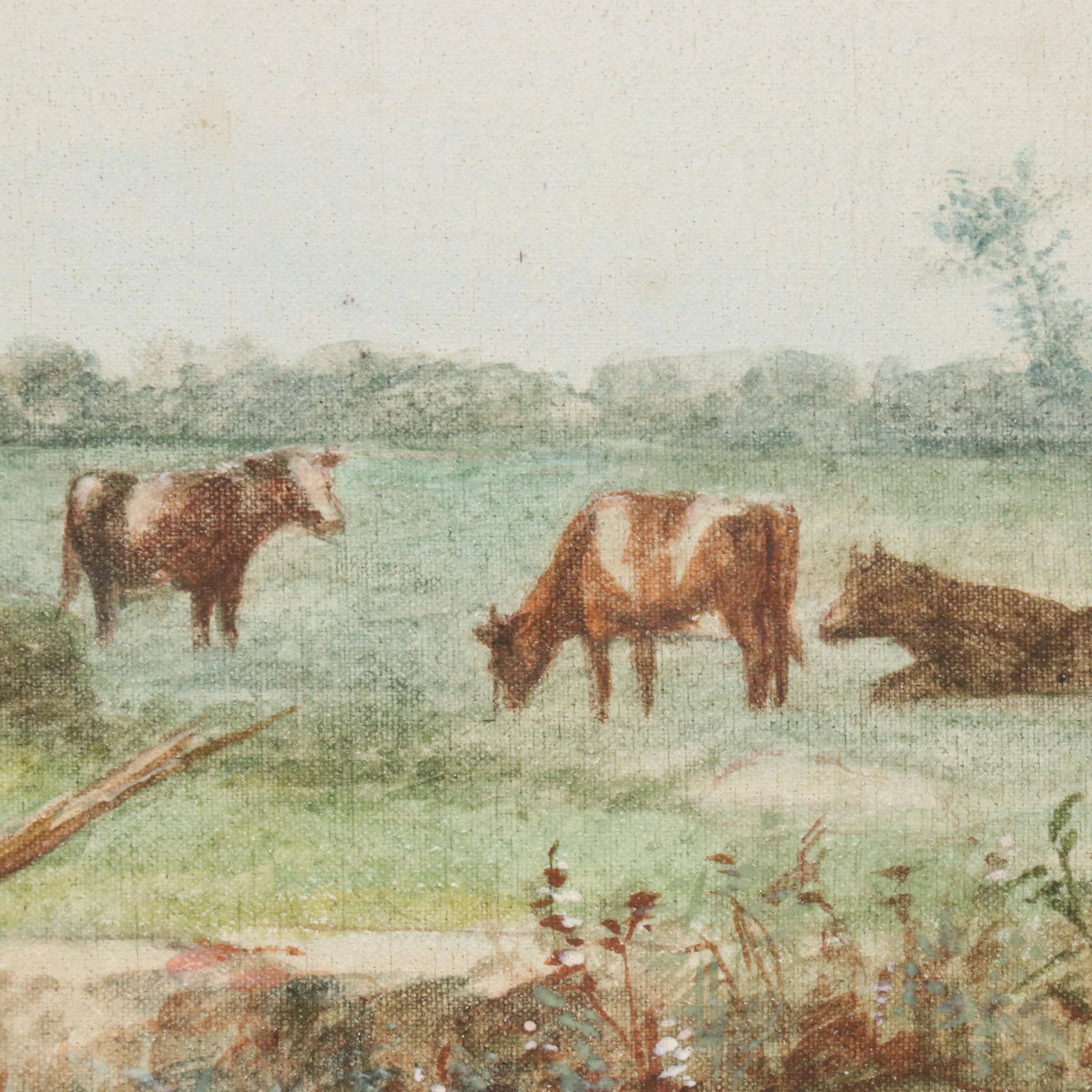 L. Gallois Watercolor on Canvas of Shepherdess, 1891