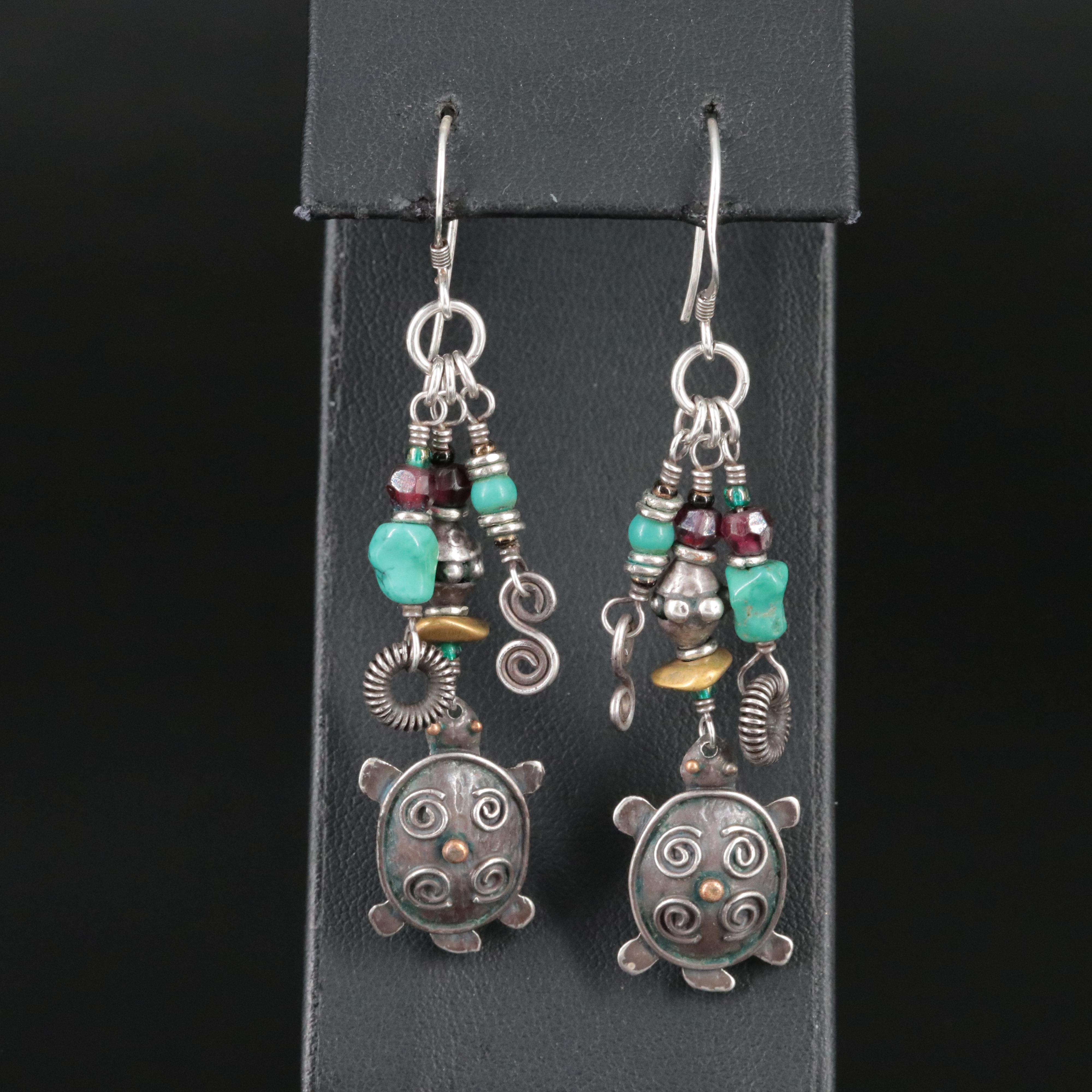 Sterling Earrings with Garnet and Turquoise