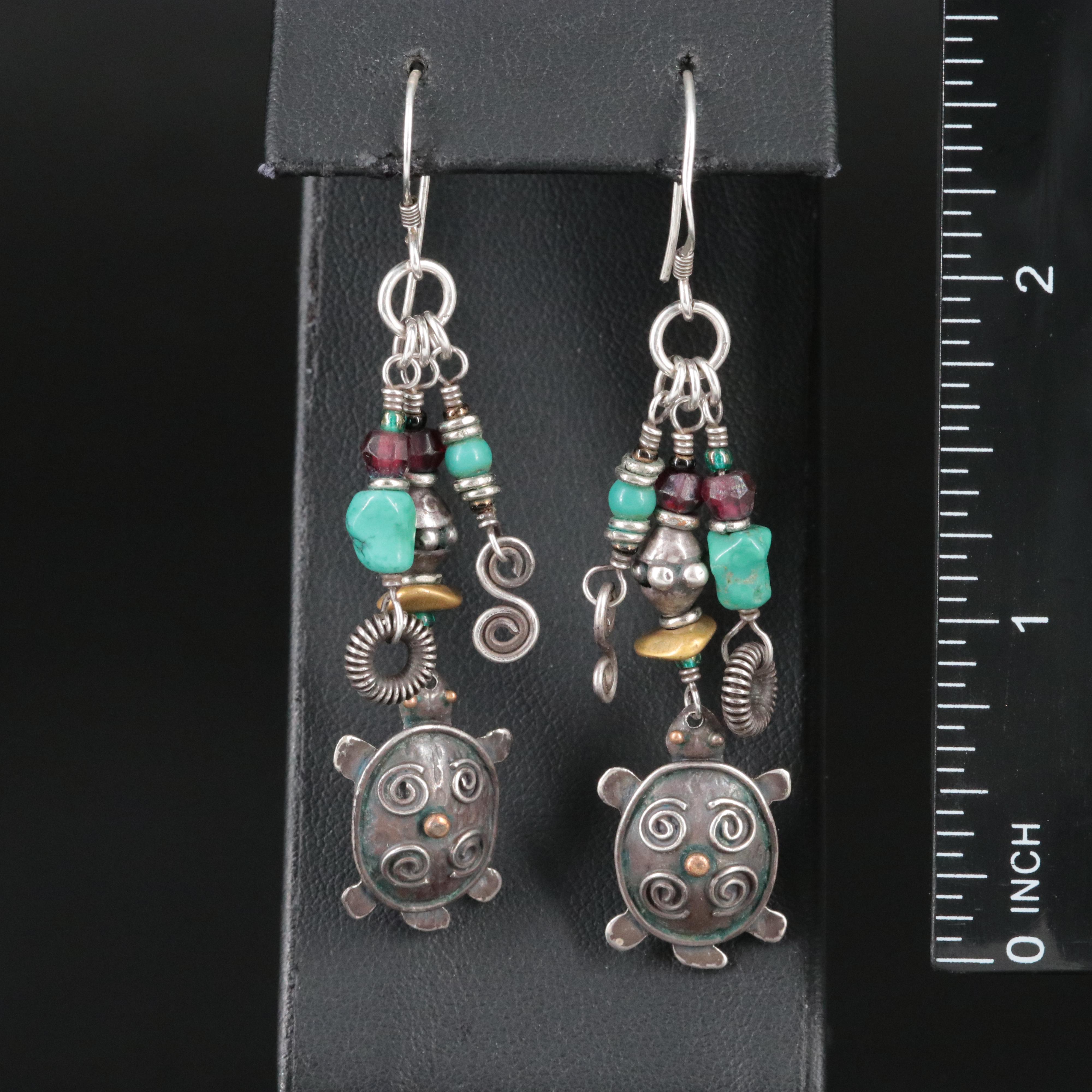 Sterling Earrings with Garnet and Turquoise
