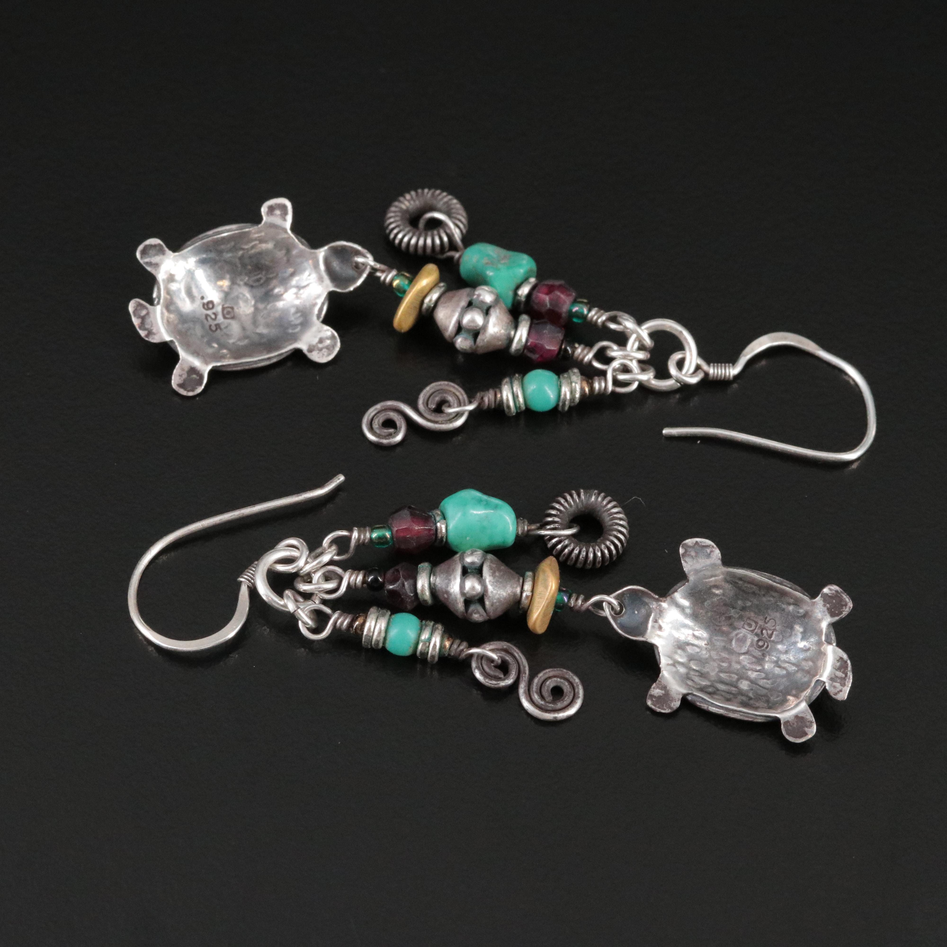 Sterling Earrings with Garnet and Turquoise