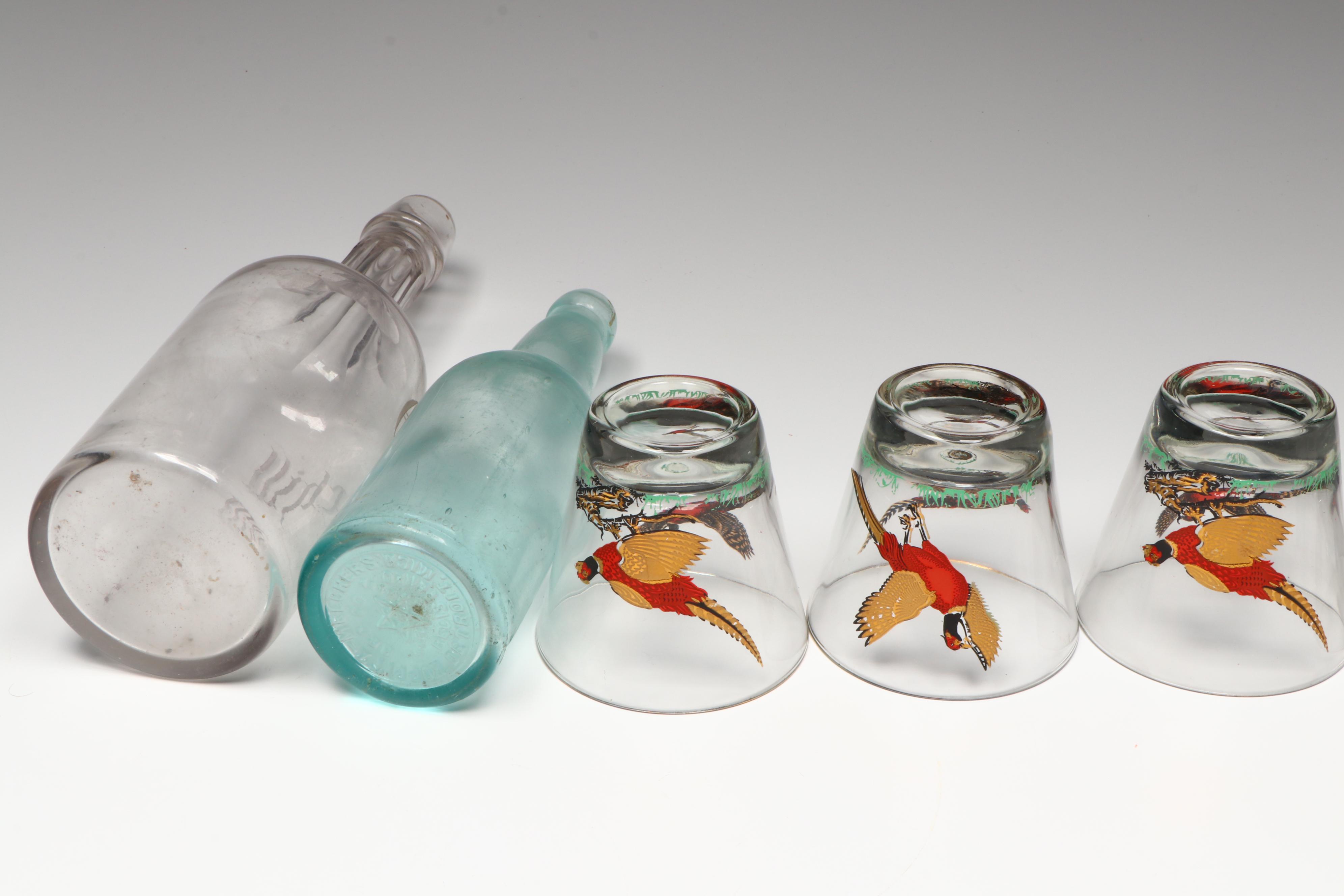 Victorian Etchted Flint Glass Bell Shaped Decanter with Other Barware and Decor