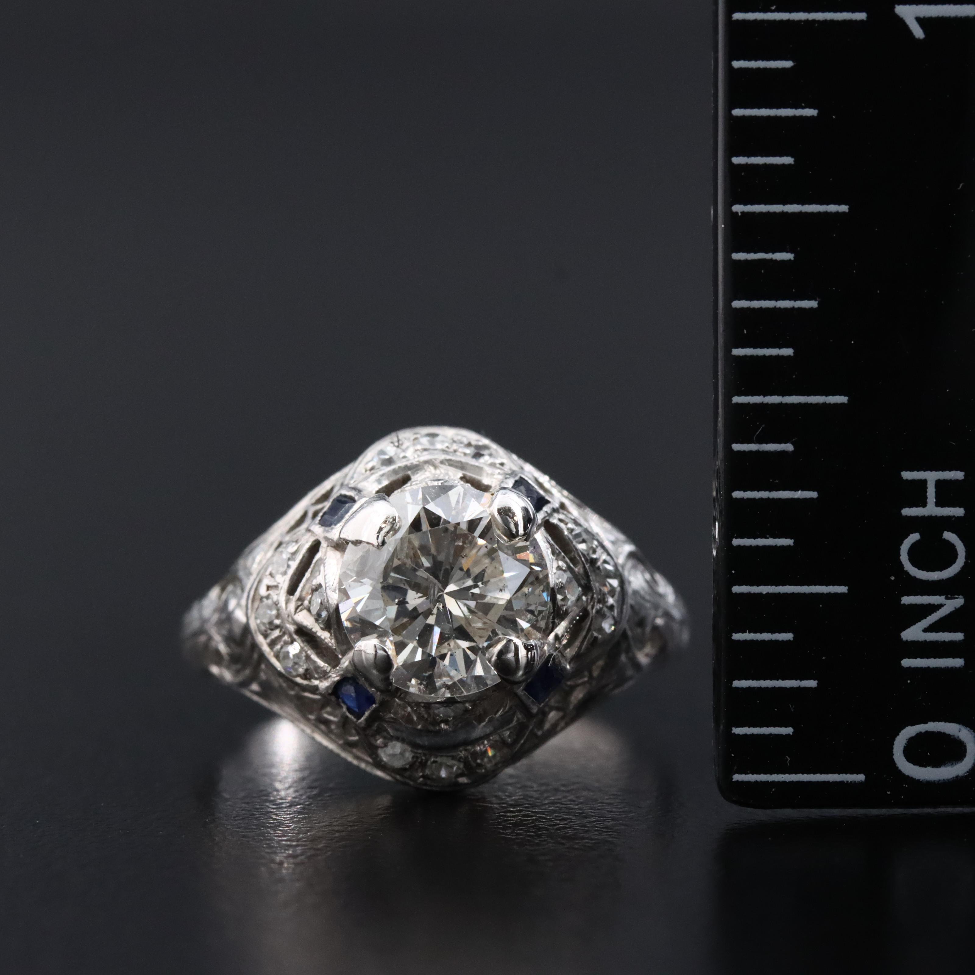 Vintage Platinum 1.56 CTW Diamond and Sapphire Ring